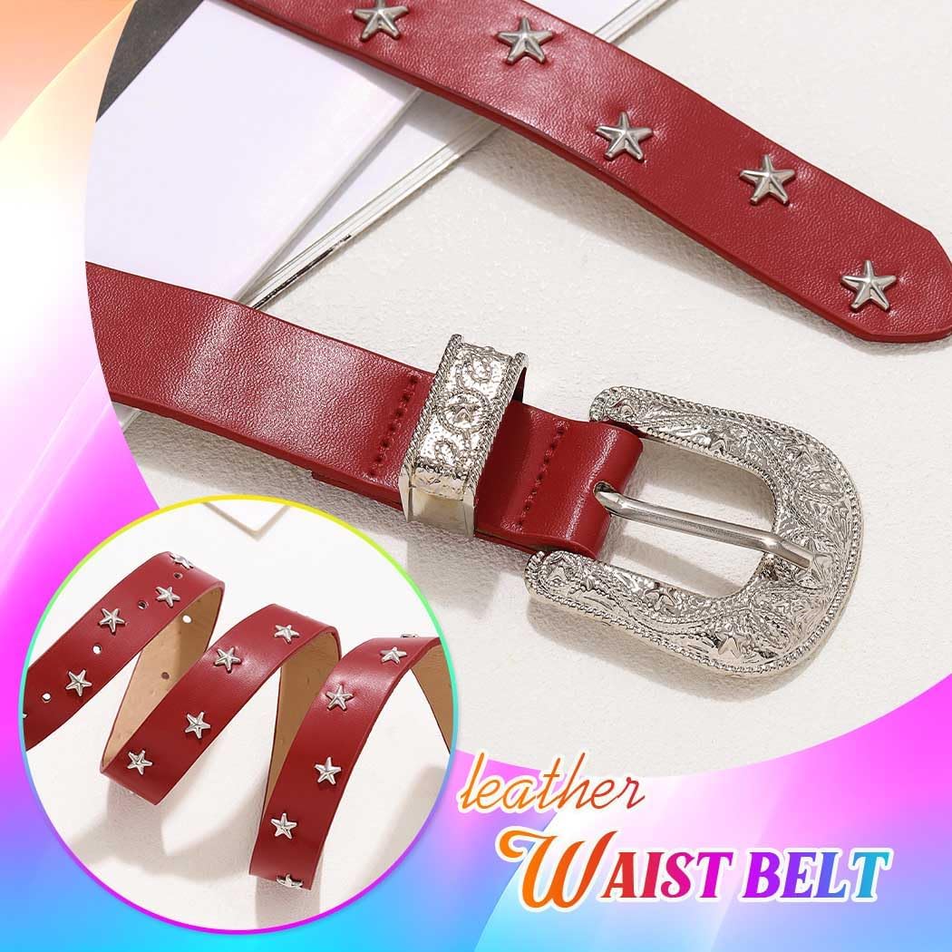Star Studded Leather Belt Red Western Belt for Jeans Pants Cowgirl Vintage Waist Belts for Women