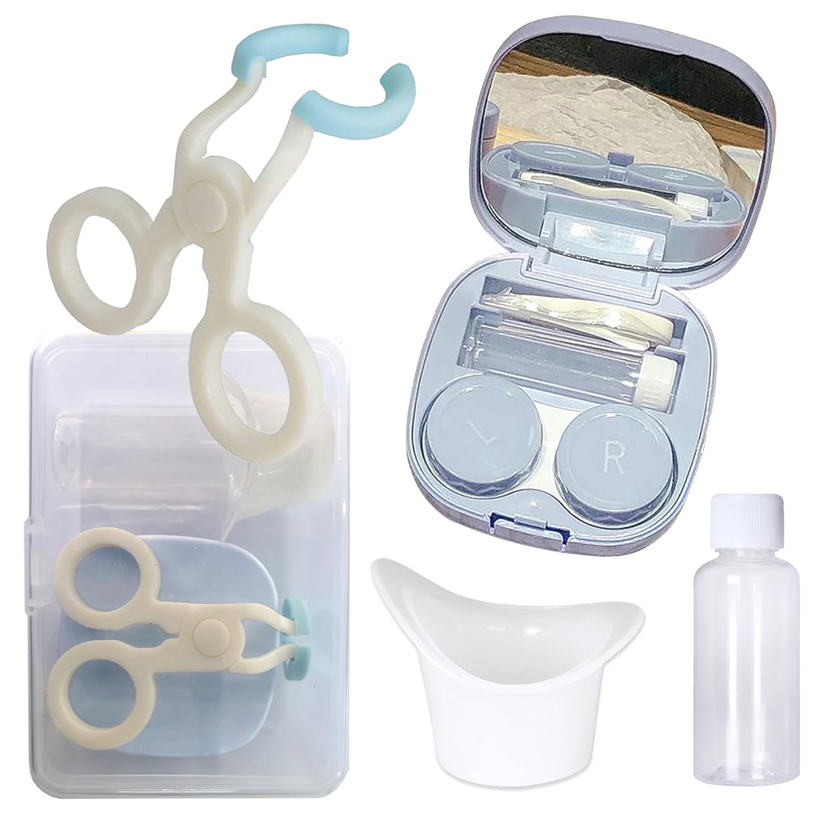 Contact Lens Applicator Tool, Color Contact Lenses Wearing Aids, Portable Eye Opener for Easier Apply/Remove Contact Lens, with Contact Lens Case, Sucker+Tweezer with Soft Tip, Mirror, Eye Wash Cup