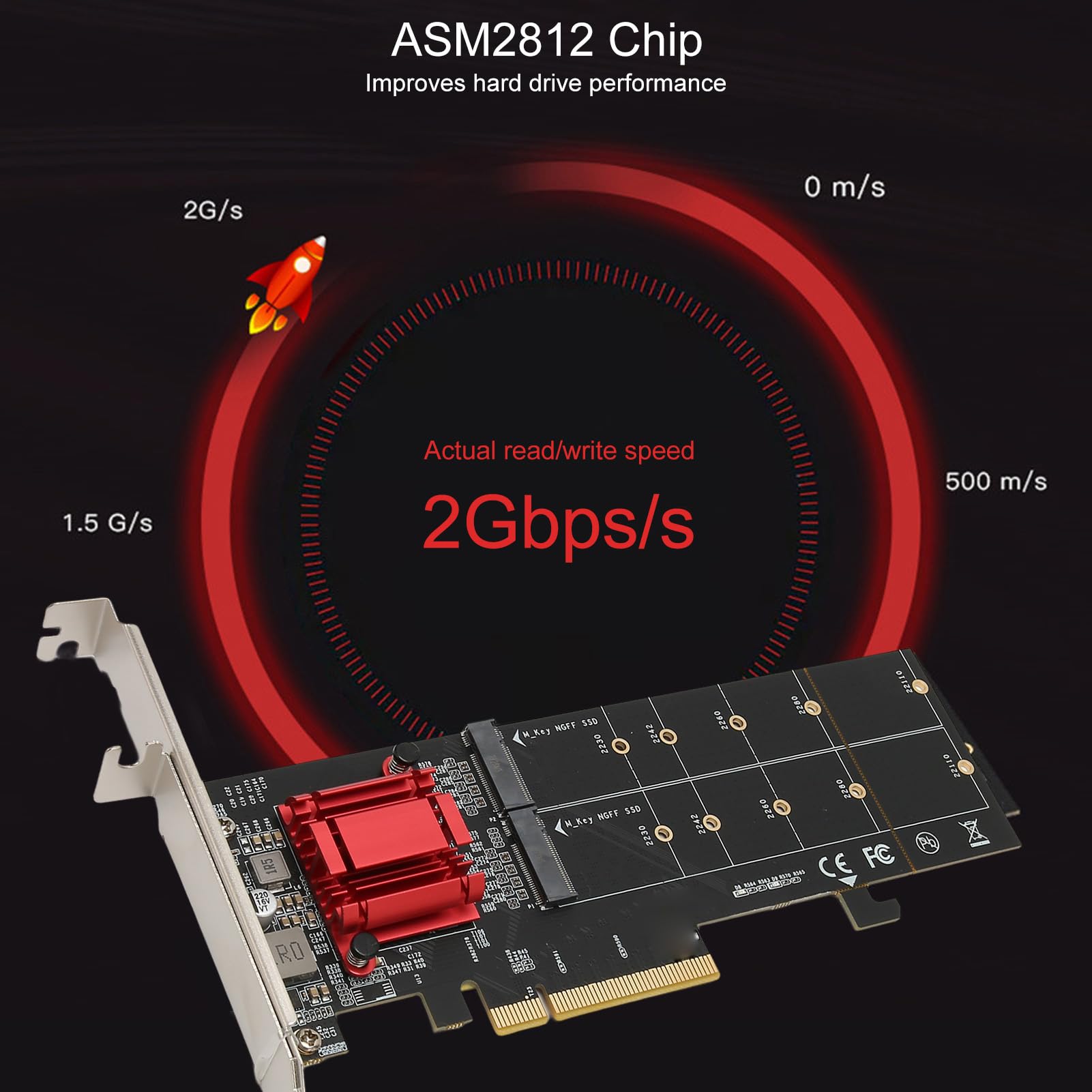 Tarjeta Adaptadora Dual M.2 Pcie Nvme, M.2 Nvme NGFF SSD a Tarjeta PCI e 3.1 Gen3 X8 X16, Chip ASM1812 con Funcionalidad de Horquilla Pcie, Compatible con Todas Las Unidades de Estado Sólido