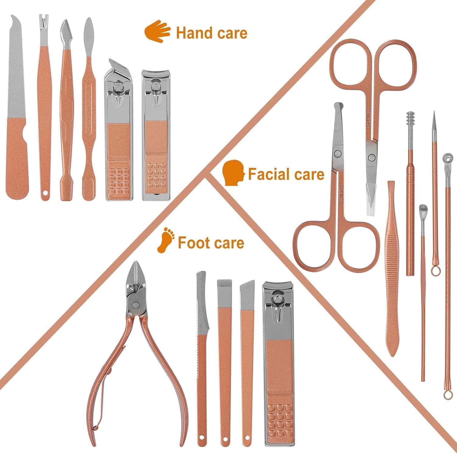 SKYBUCKET Manicure and Pedicure Nail Clippers Set, 18 in 1 Stainless Steel Professional Nail Scissors Grooming Kit with Leather Travel Case