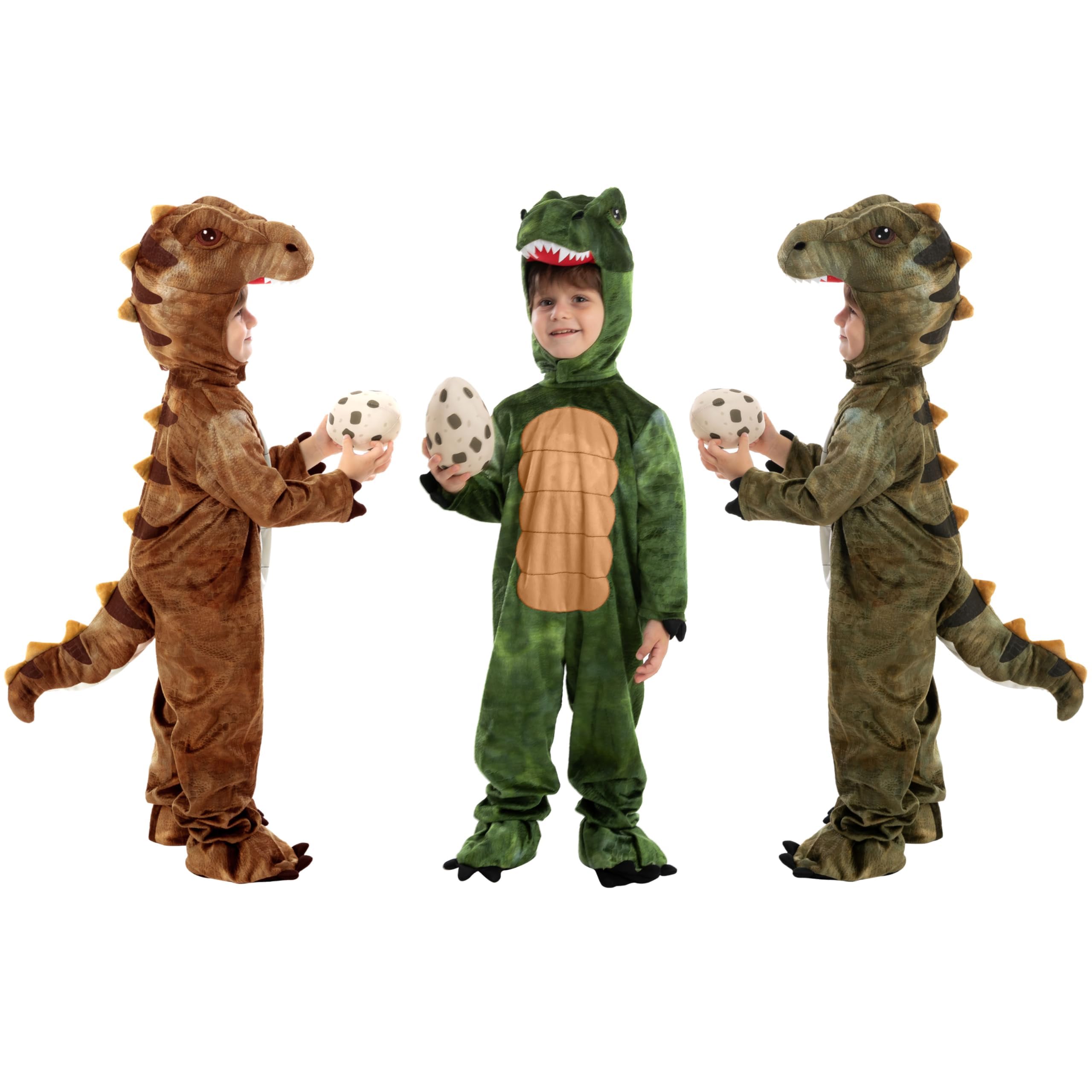 Spooktacular Creations Dziecięcy realistyczny kostium T-rex, kombinezon dinozaura z zabawkowym jajkiem, dla chłopców, Halloween, przebranie na imprezę