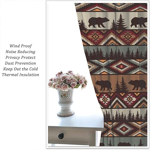 Miniatura 5 de SHElifestyle Cortinas aztecas tribales con diseño de oso, rústico de abeto, cabaña de abeto, campestre, camping, tratamiento de ventana, retro,
