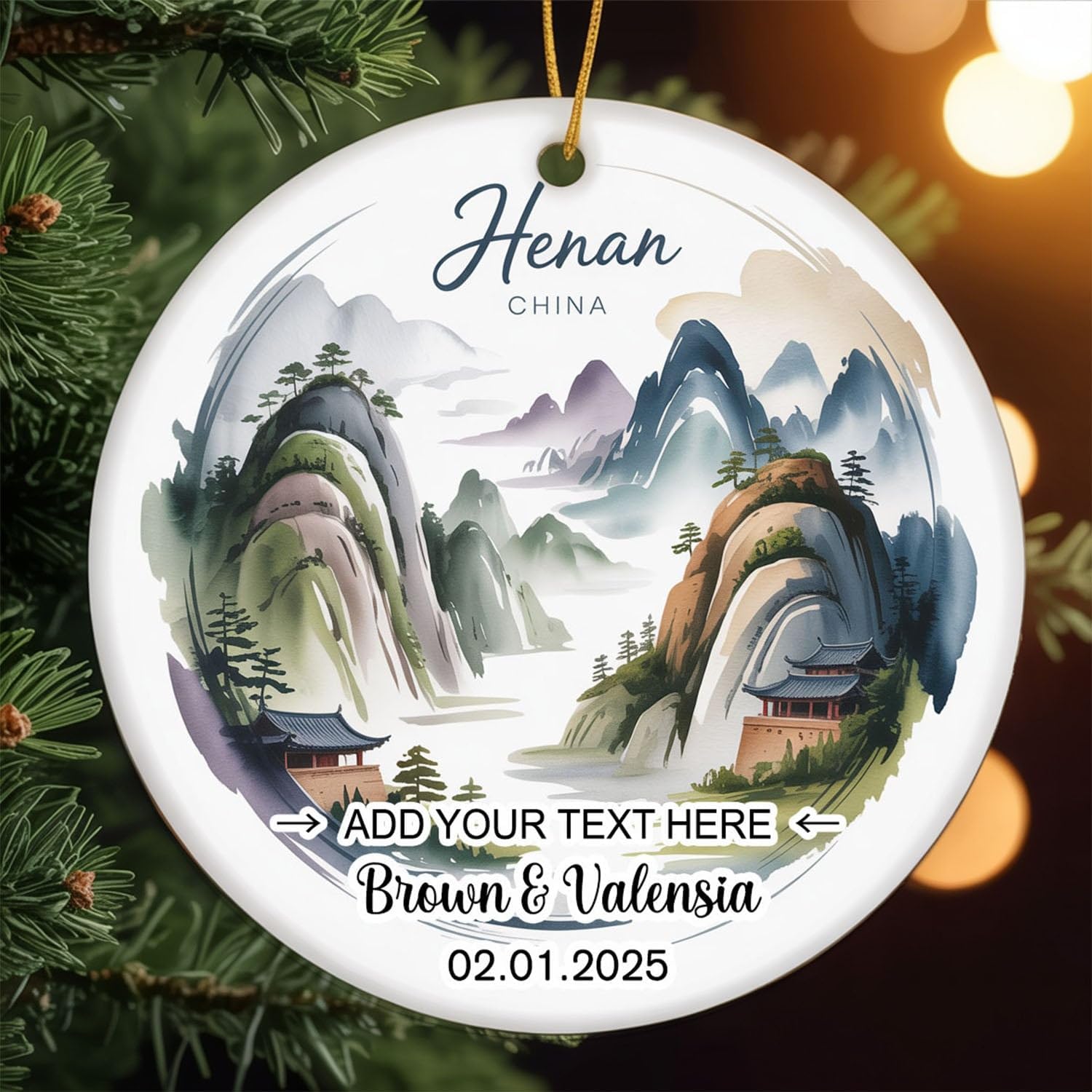 Mount Song – Henan Ceramic Ornament, Personalized Name & Date Christmas Tree Decoration, Travel Souvenir Gift for Couples, Friends, Family, Valentine 234OR31