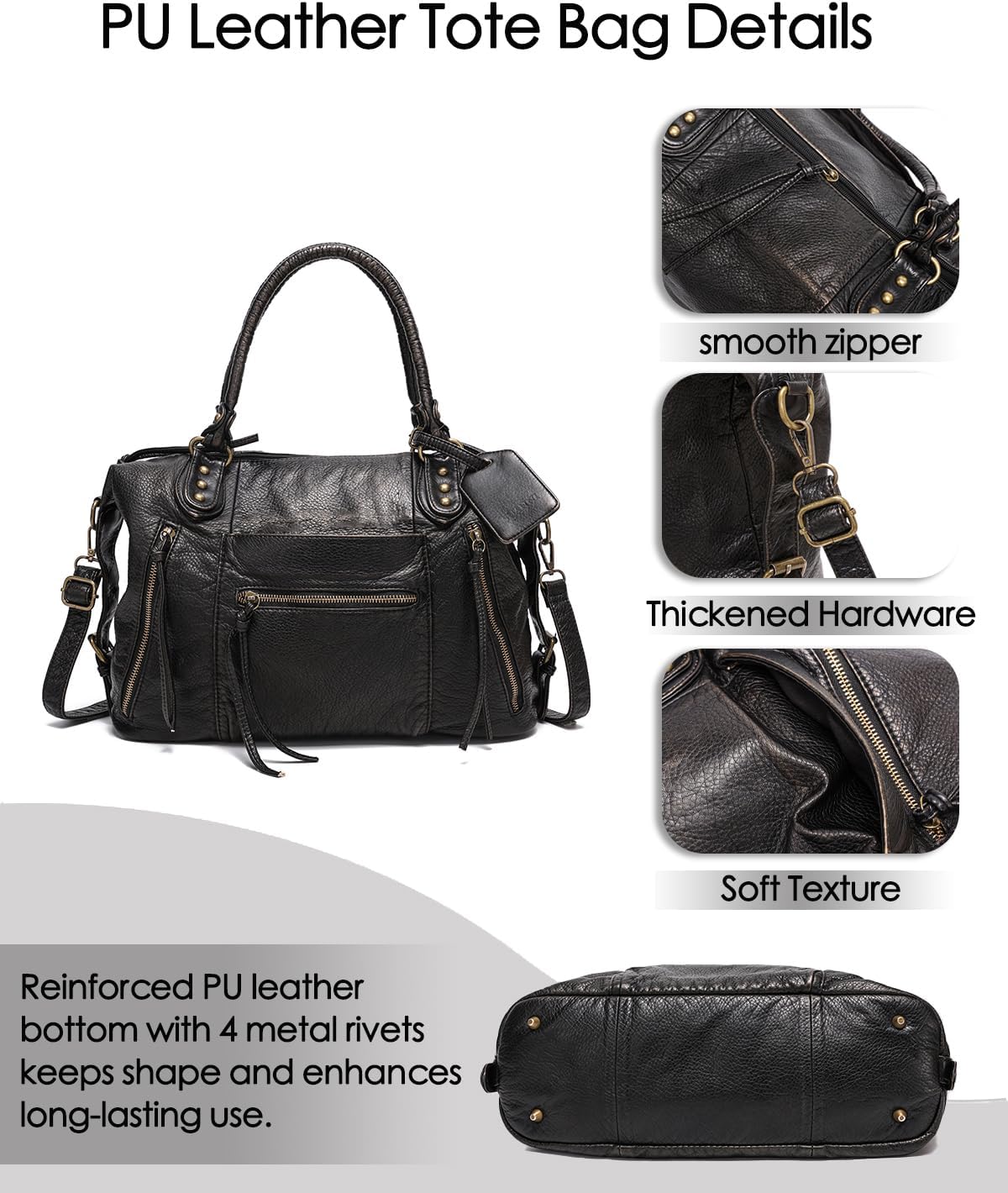 Vegan Leather City Tote Bag for Women, Vintage Y2K Purse, Large Shoulder Handbag with Zipper, Crossbody Hobo Bags