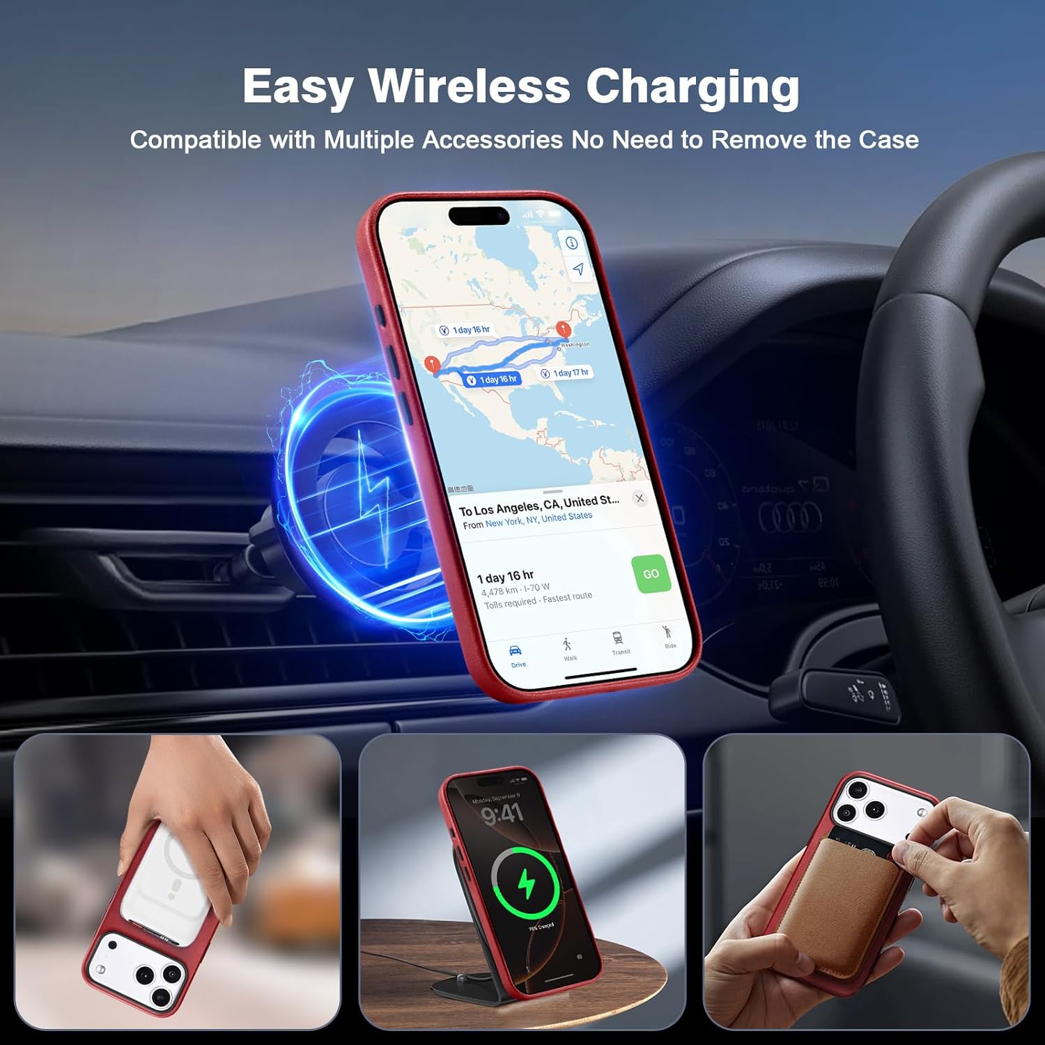 ICARER iPhone 17 Pro Max Case, Genuine Leather Case, Compatible for MagSafe Wireless Charging, Compatible with Apple iPhone 17 Pro Max 6.9 inch 2025 Model (Red) - Image 4