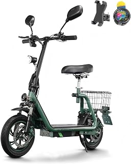 TWOFISH 12 Zoll Elektro Motorrad, 500W Motor 48V 13Ah Akku, Max 45 km/h 30 km Reichweite Disc Bremsen Doppelaufhängungg, Max 120kg für Erwachsene (Dunkelgrün)