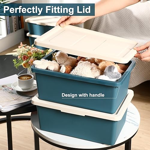 Miniatura 4 de 4 contenedores de almacenamiento de plástico con tapa, apilables para organizar cestas de almacenamiento para estantes, sala de juegos, aula,