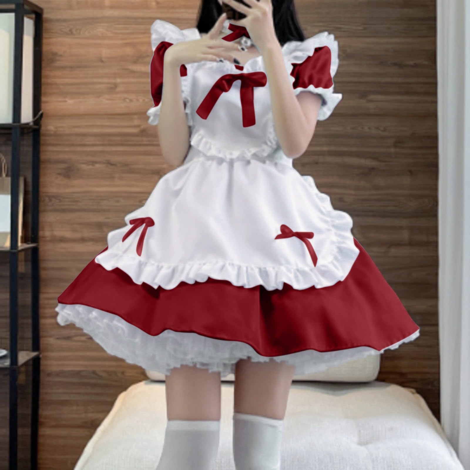 Generisch Dirndl Damen Oktoberfest Outfit Midi Dirndlkleid Trachtenkleid Kleidung Trachtenmode Kleid Schlicht Tracht Schürze Spitze Knielang Dirndlschürze inkl mit Bindeband eckigem Ausschnitt