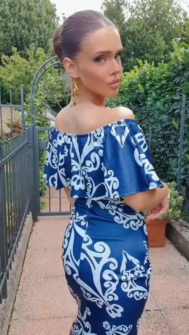 Happy Sailed Women Dark Blue Off-The-Shoulder Maxi Dress, X-Large Blue Tendril Print - Image 8