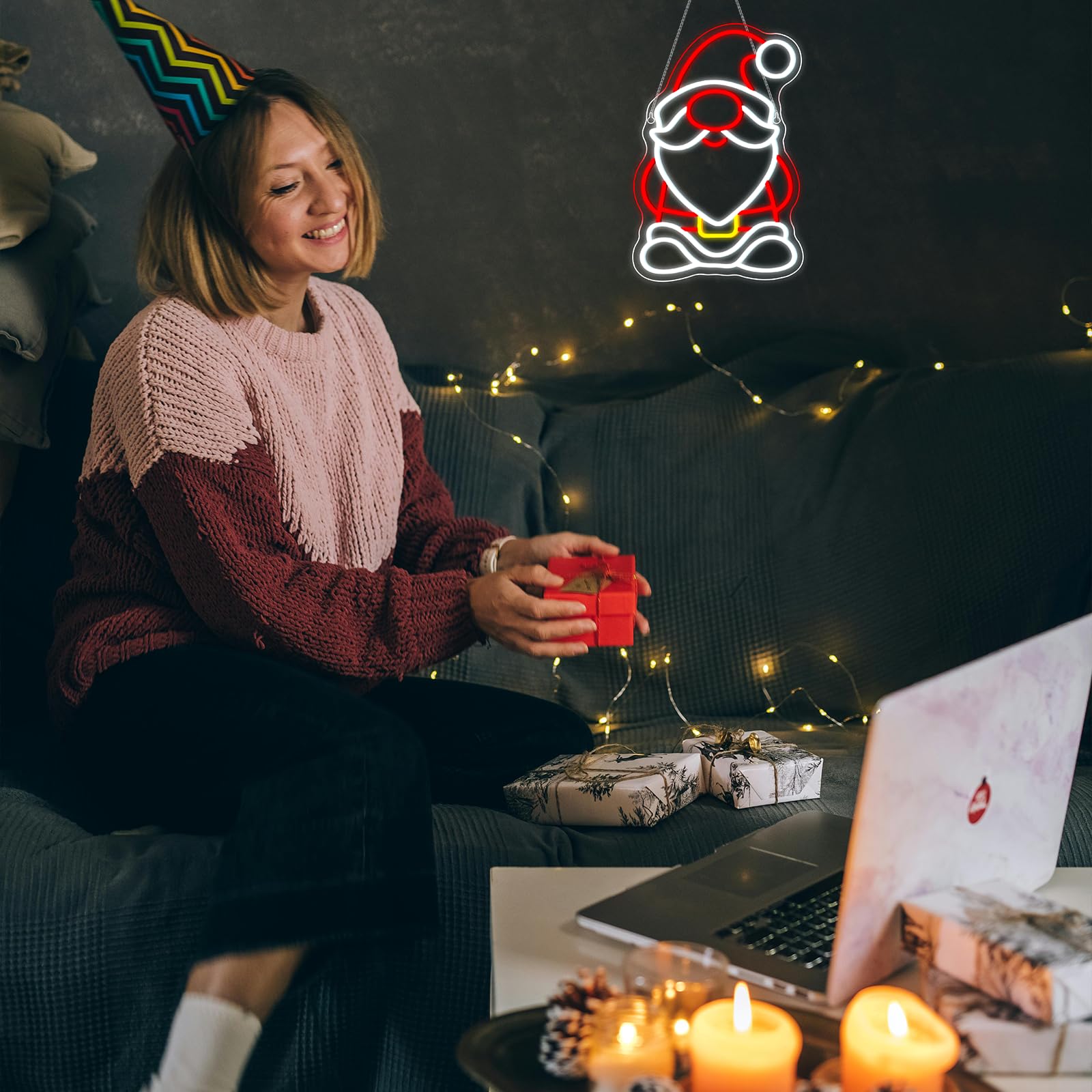 NOXET Neonowy szyld Christmas Gnome neonowy znak Święty Mikołaj neonowy znak Boże Narodzenie neonowe światło do dekoracji ścian Boże Narodzenie tabliczka LED na imprezę, Nowy Rok, festiwal, dekoracja