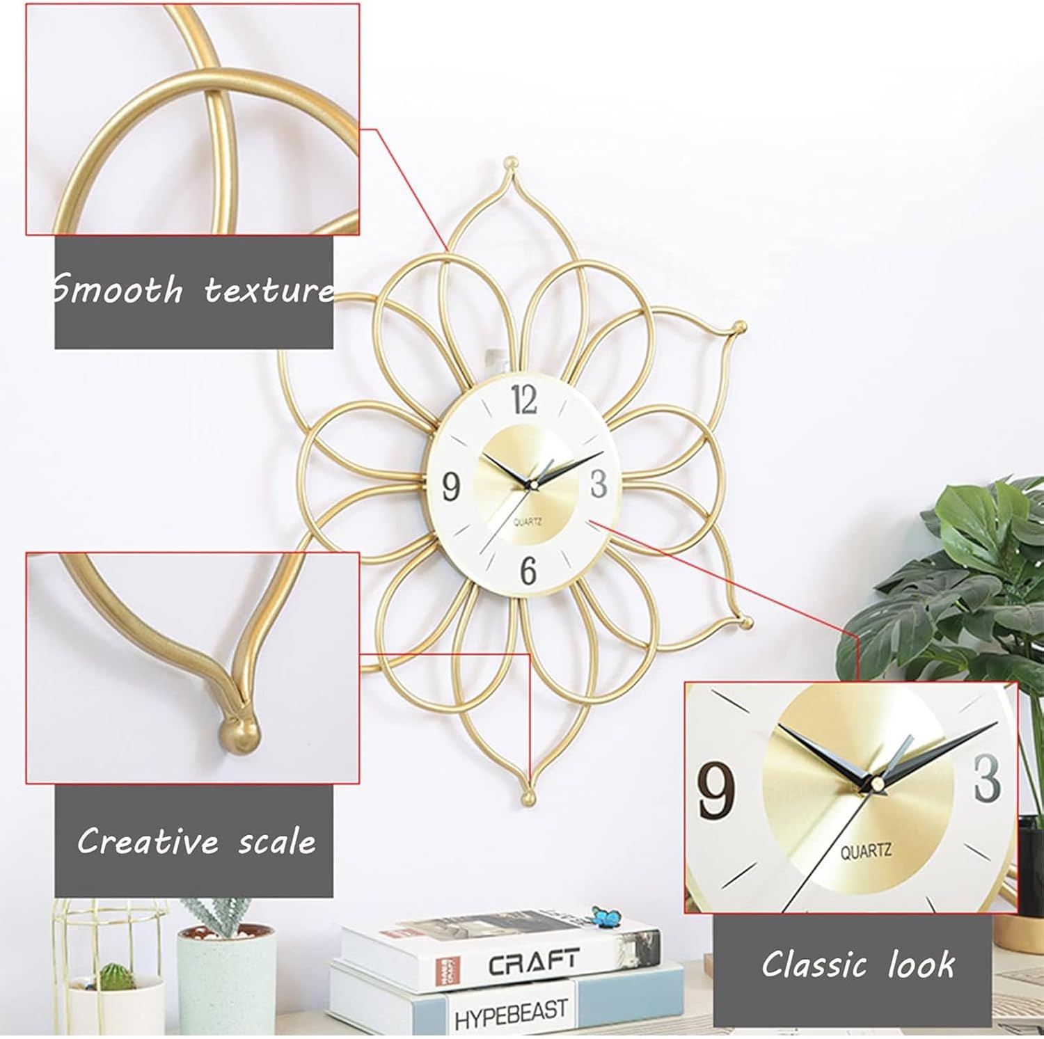 New Chinese Style Wall, Light Luxury Home Decoration for Living Room, Fashionable and Creative Nordic Simple Wall Watch, Static Quartz Watch,A (A)