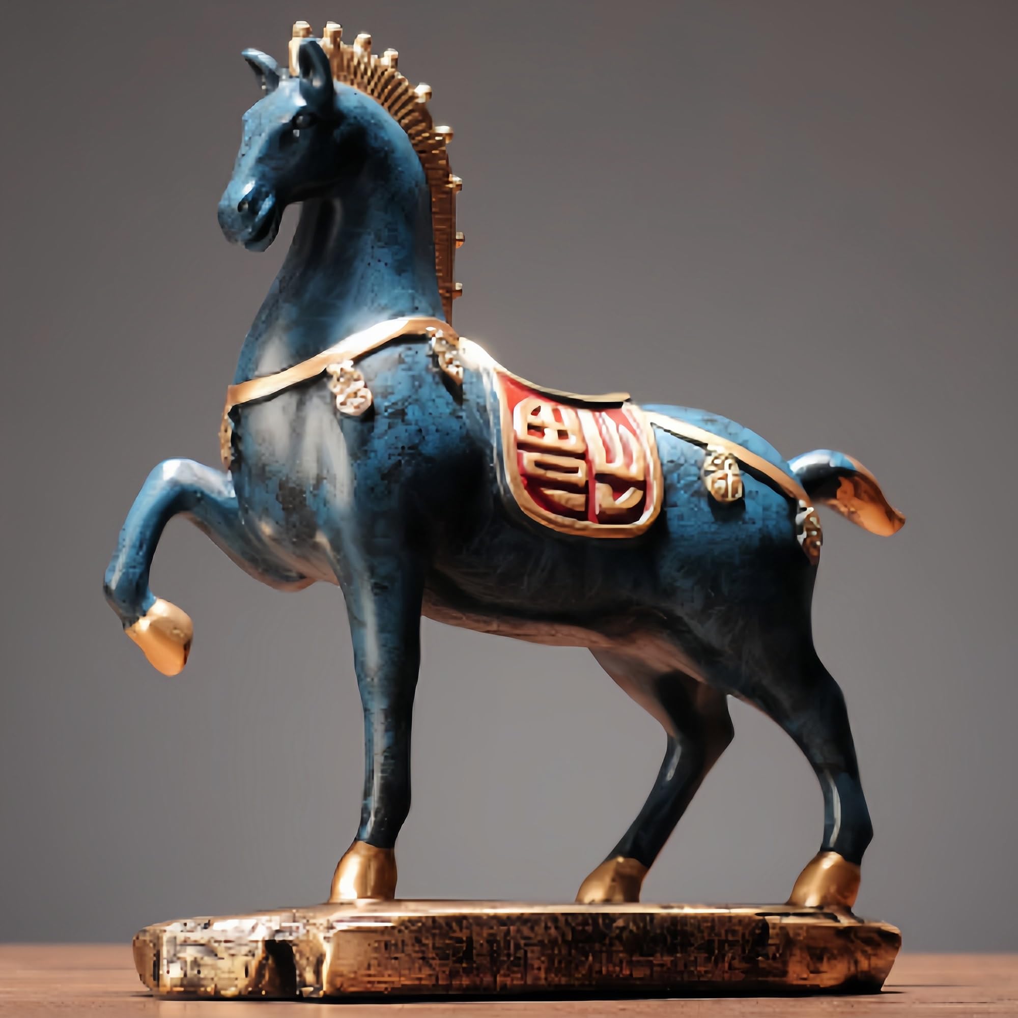 GQPEYAG Blue Resin Horse Statue, Feng Shui Zodiac Horse Figurine, Decorative Sculpture for Home & Office(L)