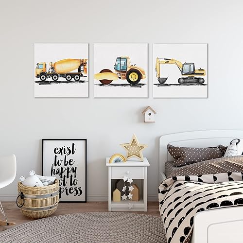 Miniatura 4 de Juego de 3 pinturas en lienzo enmarcadas para decoración de pared, diseño de camión volquete, tractor, pintura en lienzo, pósteres para el hogar,