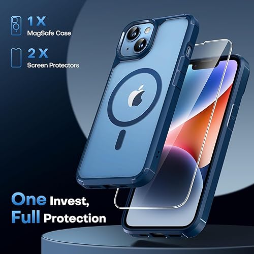 Miniatura 4 de TAURI Funda magnética 5 en 1 diseñada para iPhone 13 para iPhone 14, compatible con MagSafe con 2 protectores de pantalla + 2 protectores de lente