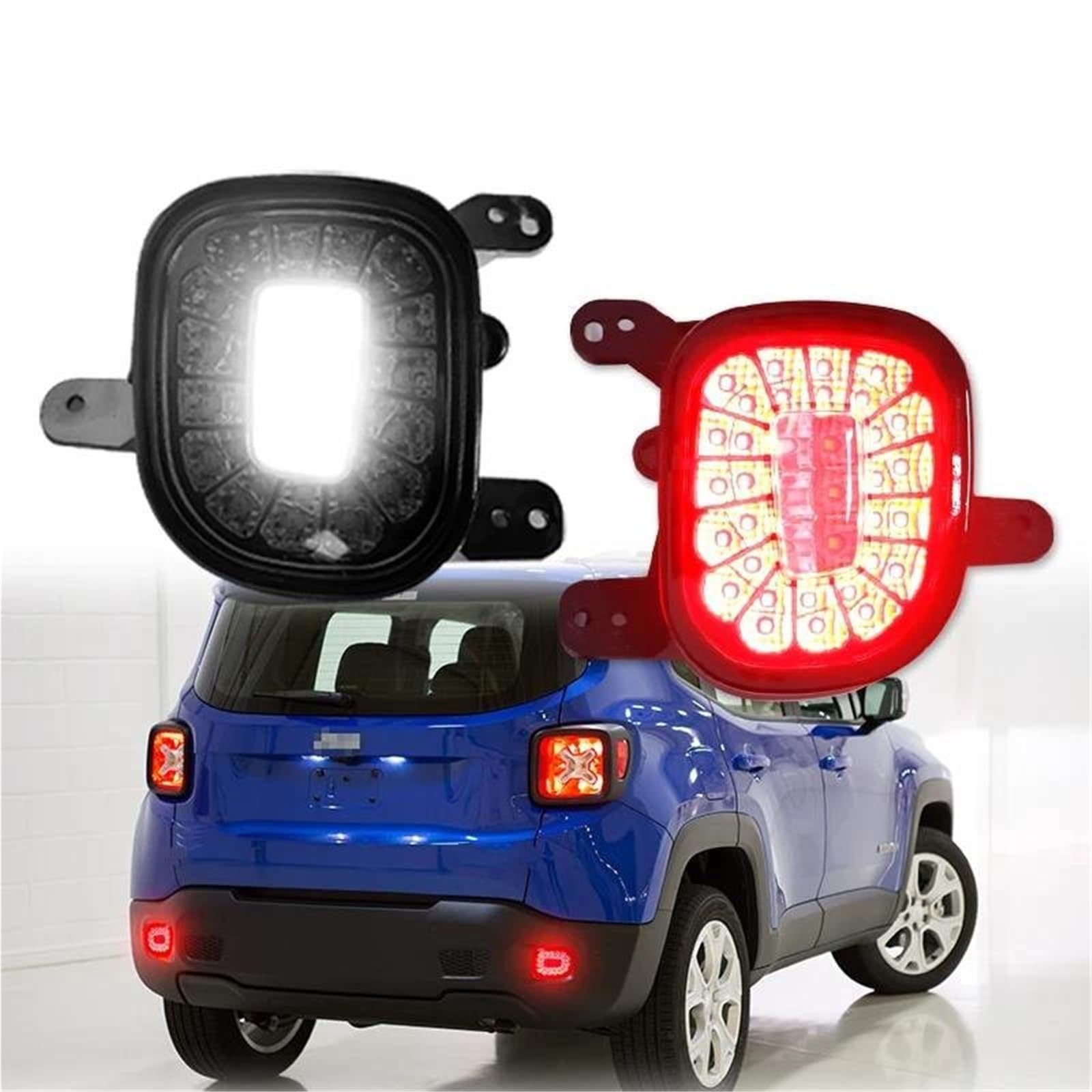 2 Pezzi Riflettori Paraurti Posteriore Auto Per Jeep Per Renegade 2015-2019 Fanali Posteriori Fendinebbia Rossi/freno E Luci Di Retromarcia Bianche 12V Inversione(Red Lens)