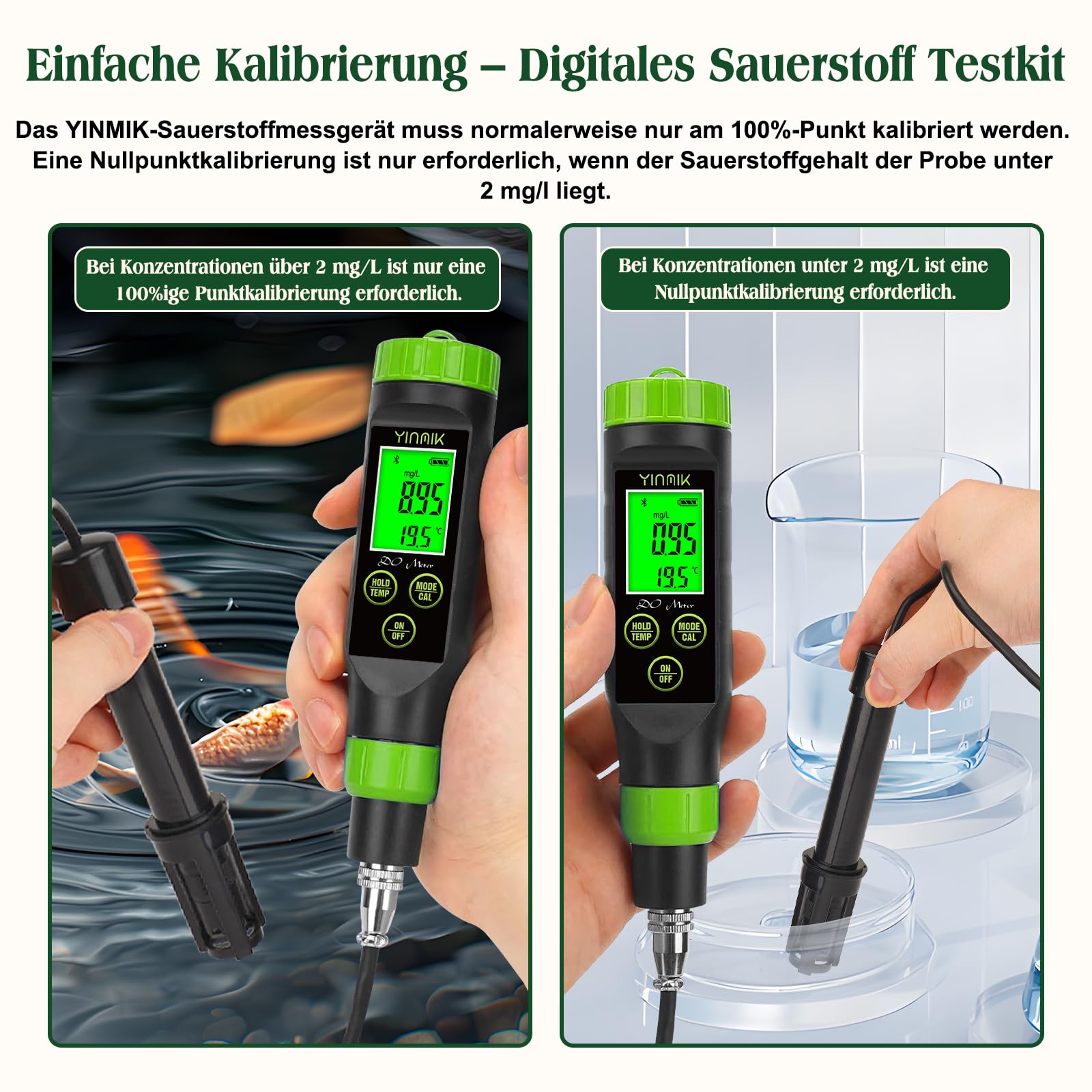 YINMIK Intelligentes Sauerstoff Messgerät Tragbares Sauerstoff Messgerät | Aquaponik Sauerstoff Test Set, Digitaler Sauerstoff Tester Wasser für Aquarium Fischbecken Hydrokultur Bierwürze Teiche