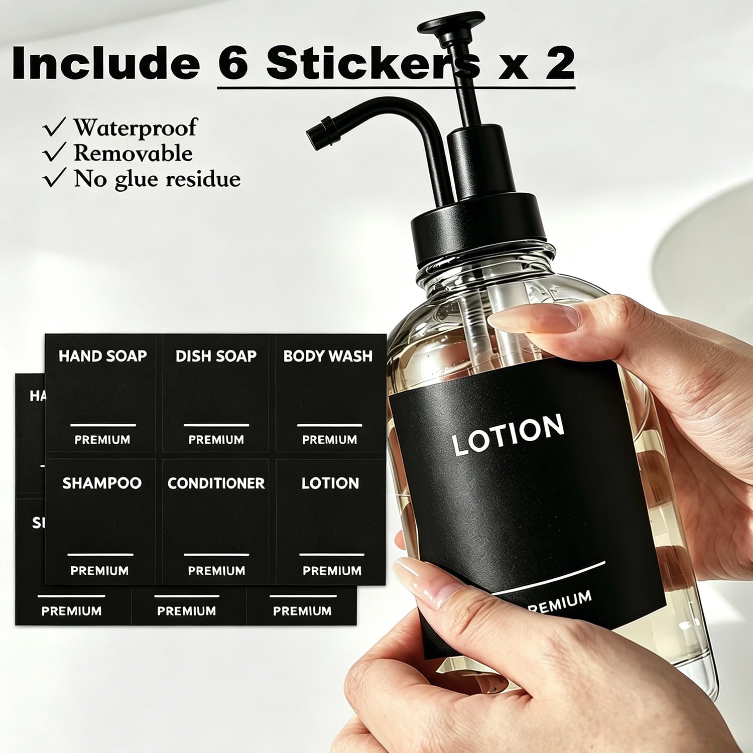 Dispenser di sapone per piatti da cucina, dispenser di sapone a mano in vetro con pompa, vassoio, imbuto per bagno, doccia, lavanderia, liquidi, lozioni (confezione da 2 bottiglie trasparenti da 510