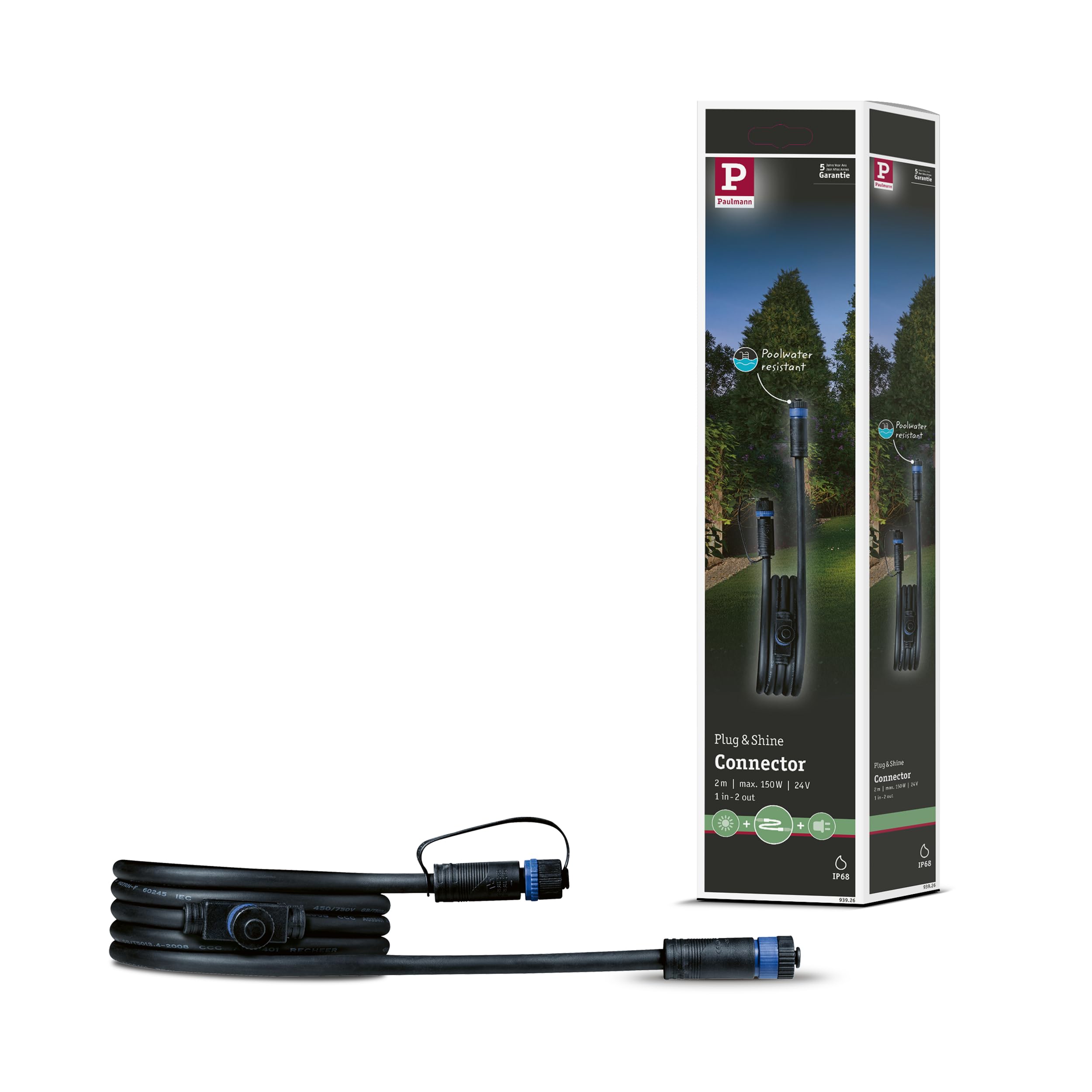Paulmann 93926 Plug&Shine Cable 150W Black Links 2 Lights or Acces...