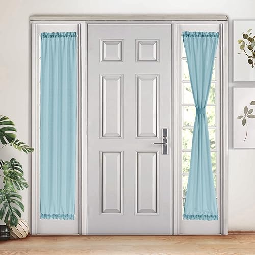 Melodieux Cortinas semitransparentes azules para puerta francesa de 72 pulgadas de largo, cortinas de gasa con aspecto de lino para puerta
