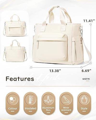 Miniatura 2 de Lonchera beige para mujeres y hombres, bolsa de almuerzo aislada, bolsa de almuerzo grande para el trabajo, bolsas de almuerzo reutilizables, lindas