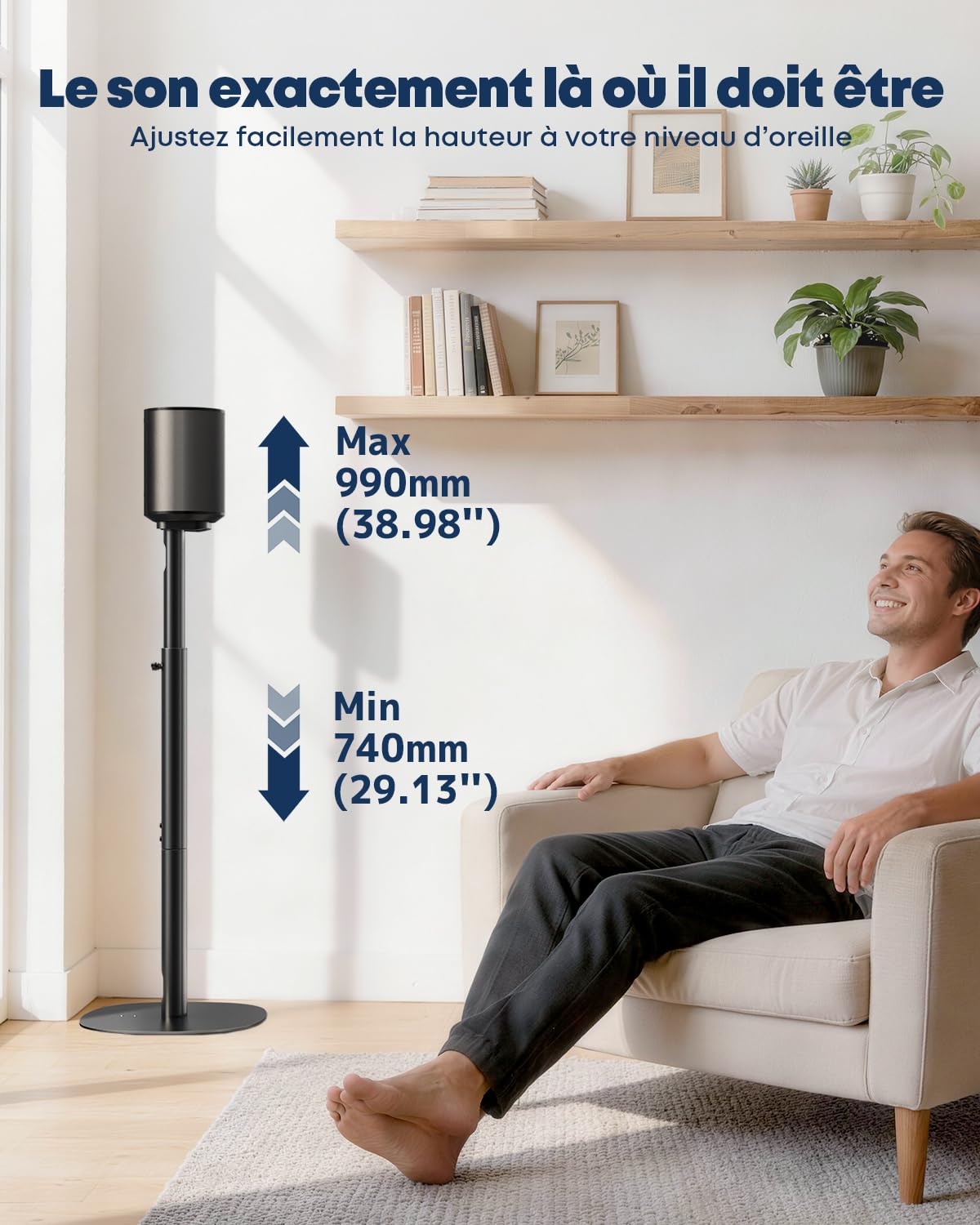 Lot de 2 pieds d’enceintes compatibles avec Sonos Era 100 SL, Era 100 et Era 300, hauteur réglable 74–99 cm, supports en métal stables avec gestion des câbles, pour salon et home cinéma