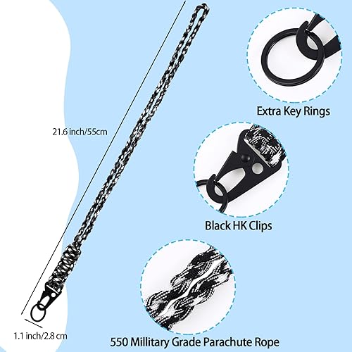 Miniatura 2 de Frienda Juego de 2 correas trenzadas para silbatos de paracaídas resistentes para actividades al aire libre, Negro, Blanco