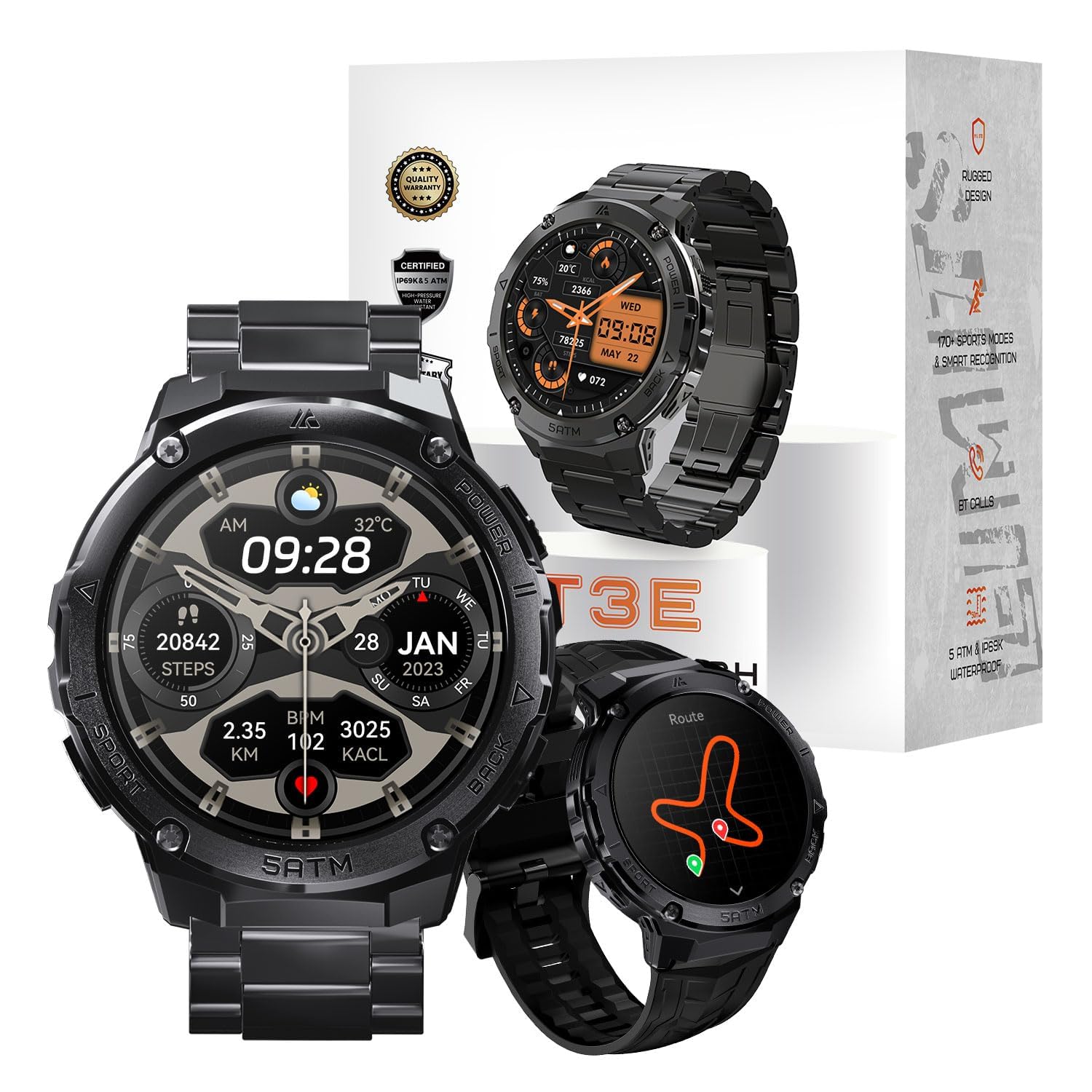 GPS Smart Watch for Men, 6 Satellite Positioning, Compass, Stainless Steel Body, 50M Waterproof, 480mAh Extra-Large Battery, Answer/Make Call, 1.43" AMOLED Screen, Compatible to Android iOS