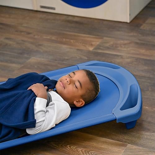 Vista 10 de Children's Factory SpaceLine - Juego de 4 catres para siesta para niños, guardería y preescolar, tamaño pequeño, color azul Wedgewood
