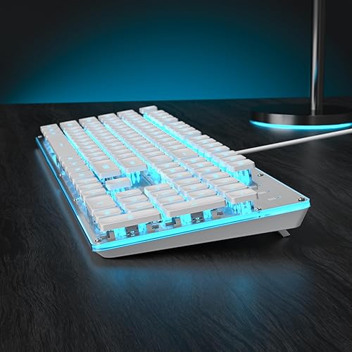 Miniatura 3 de Owpkeenthy Teclado blanco para juegos de máquina de escribir de tamaño completo, teclado silencioso retroiluminado para oficina con panel de metal