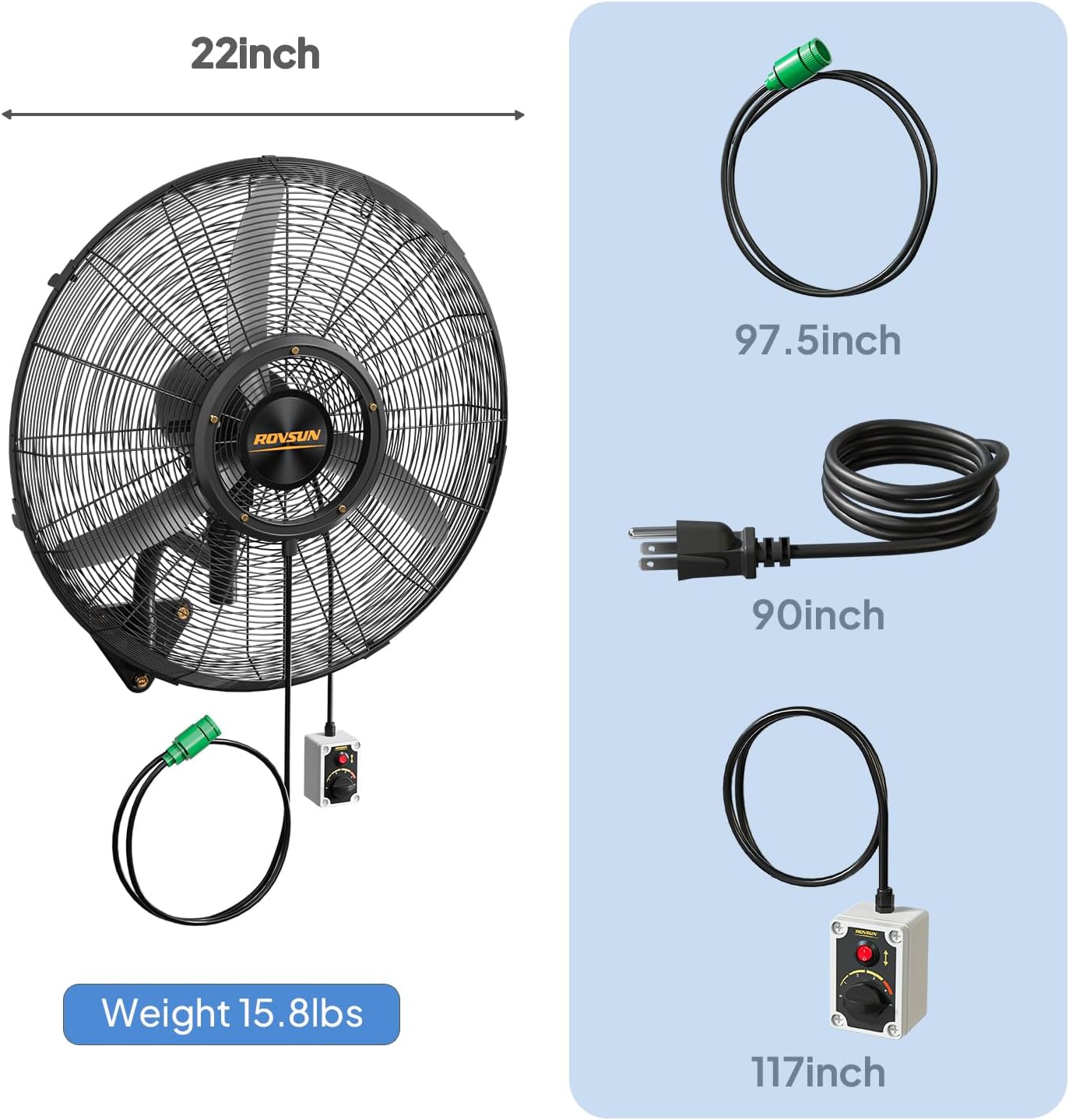 ROVSUN 20" Outdoor Misting Wall Fan with Detachable Spray Ring, Industrial Wall Mount Mist Fan with Wired Controller BLDC Motor, 4-Speed High Velocity Waterproof Oscillating Fan for Outdoor, 2-Pack