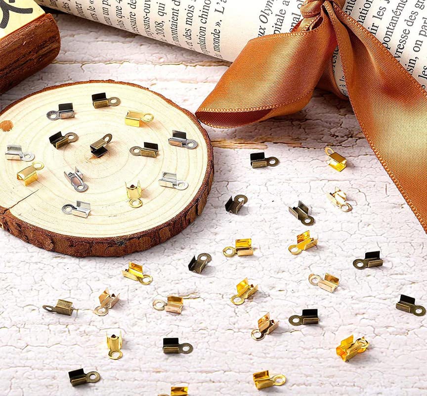 DIY Crafts Fold Over Cord Ends Cord Crimp End Tips Fold-Over End Caps Leather Ribbon Ending Clasp Tips Jewelry Connector for Jewelry Making (50 Pcs, White Nickel) 1