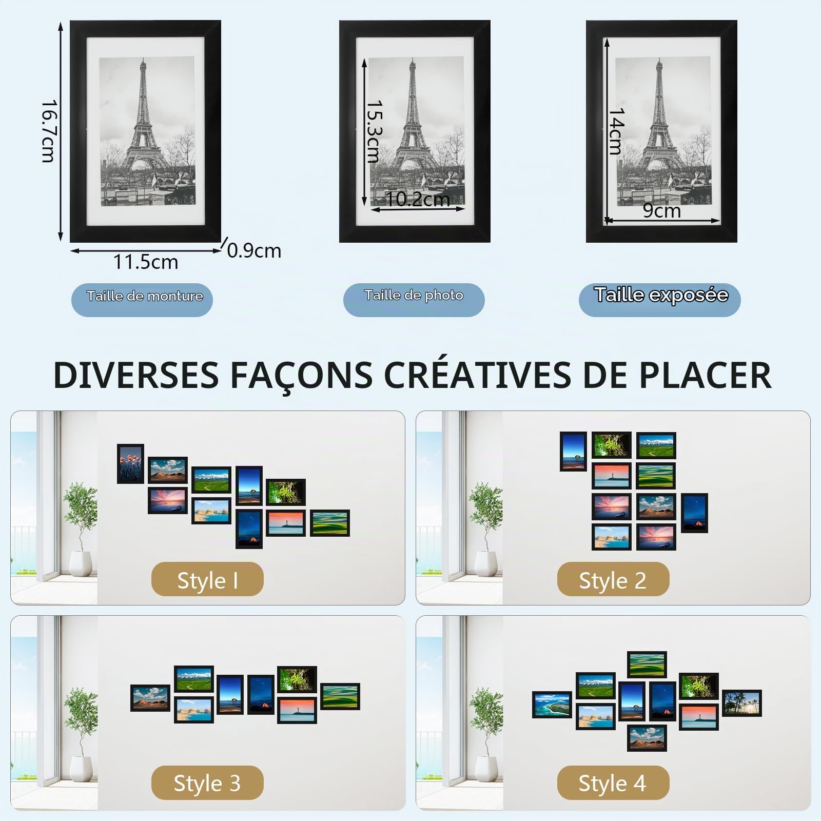 Cozary Cadre Photo 10x15 Noir Lot de 18, Protection en Verre Transparent, Cadre Photo Noir Classique pour Affichage Mural ou Sur Table, pour Maison, Chambre, Bureau, Couloir ou Galerie