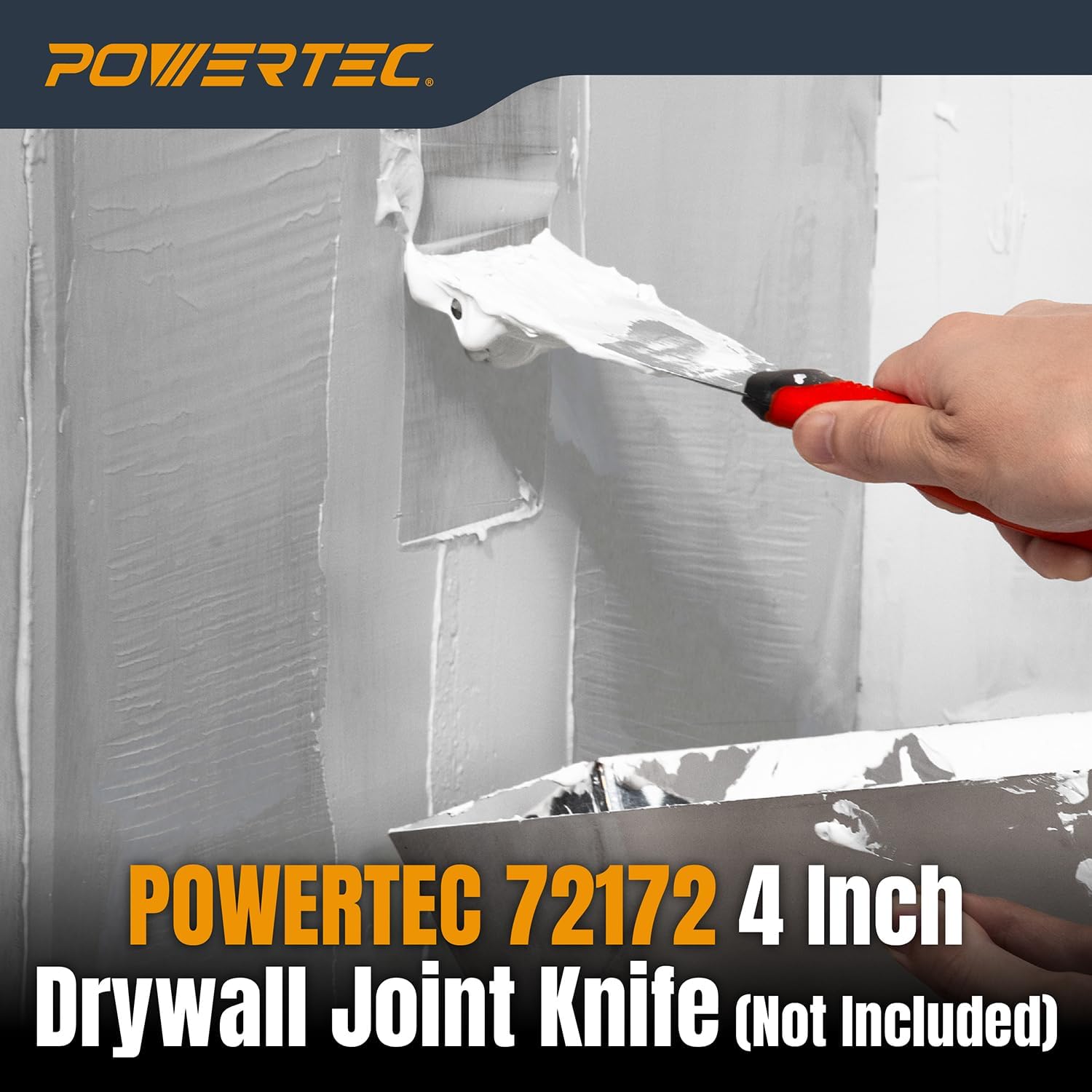 POWERTEC 14" Stainless Steel Mud Pan, Drywall Tapping Repair Tool, Compound Holder (72205)