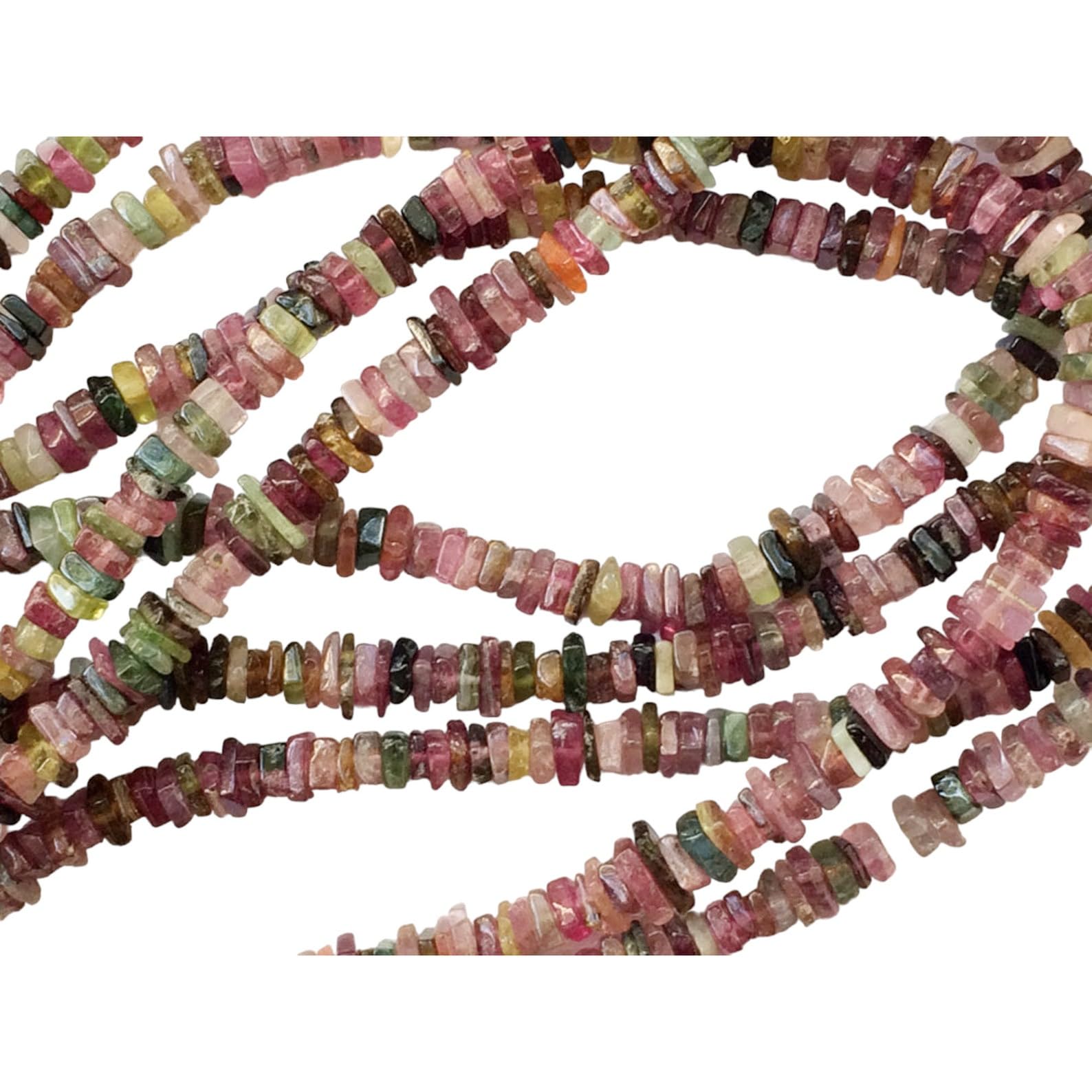 Perles multi-tourmalines heishi carrées de 3,5 mm pour création de collier