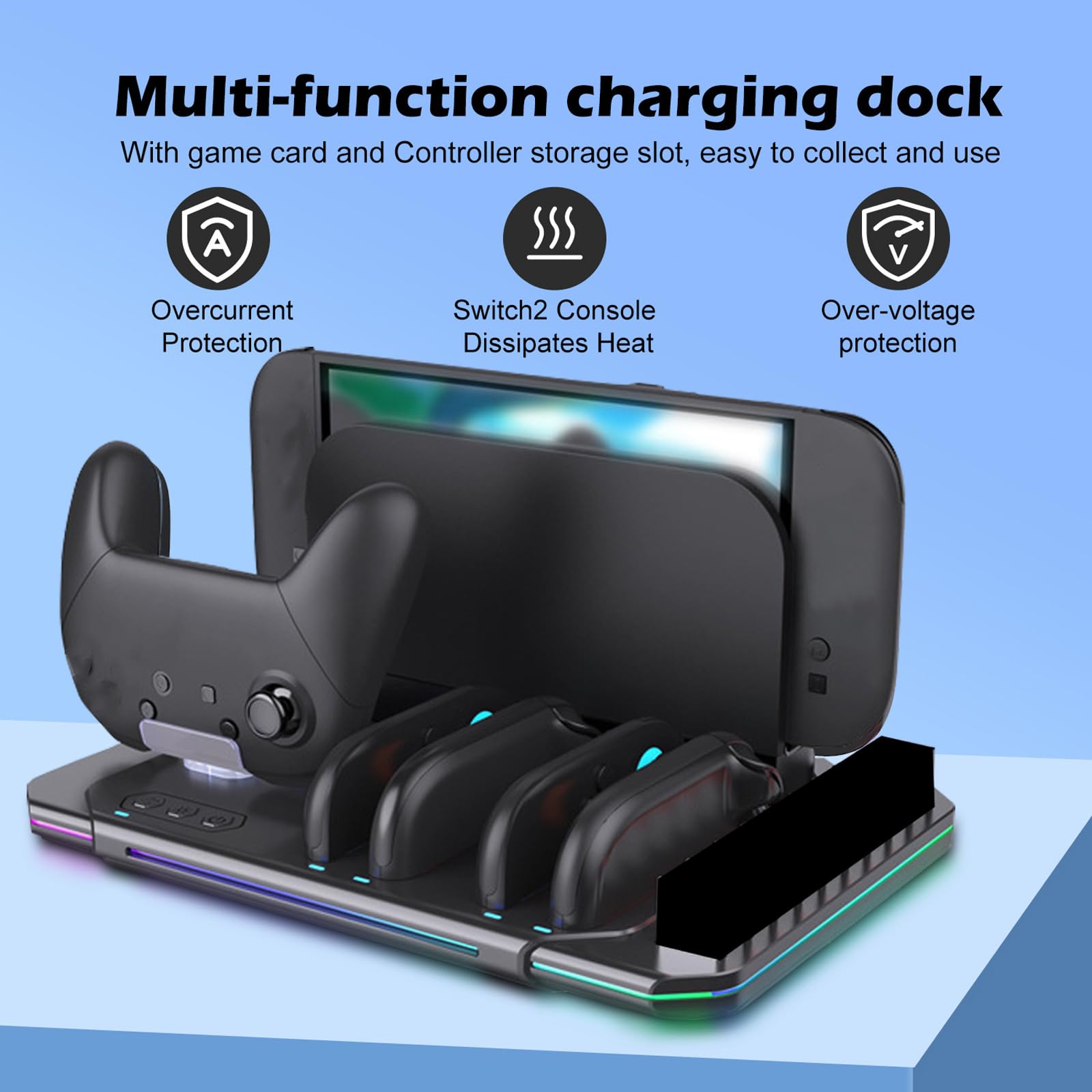 Multi-funzione Dock di Ricarica Stand Ventola di Raffreddamento Scheda di Memoria per NS2 Base con Indicatore LED