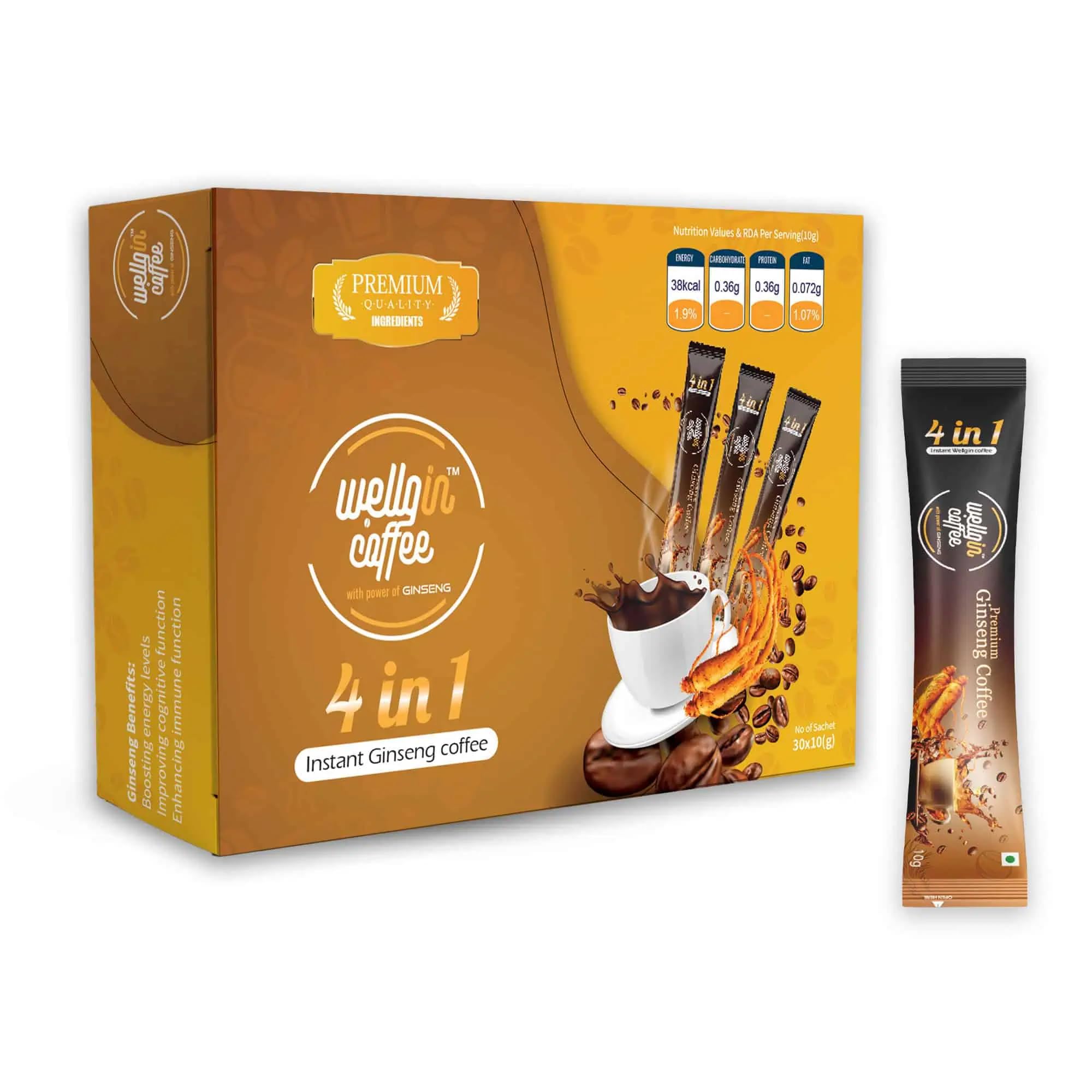 Wellgin Coffee™ – Premium Instant Ginseng Coffee | Natural Energy, Focus & Performance Boost | Vegan, Organic, Gluten-Free, GMO-Free | FSSAI Certified | Pack of 30-image-49