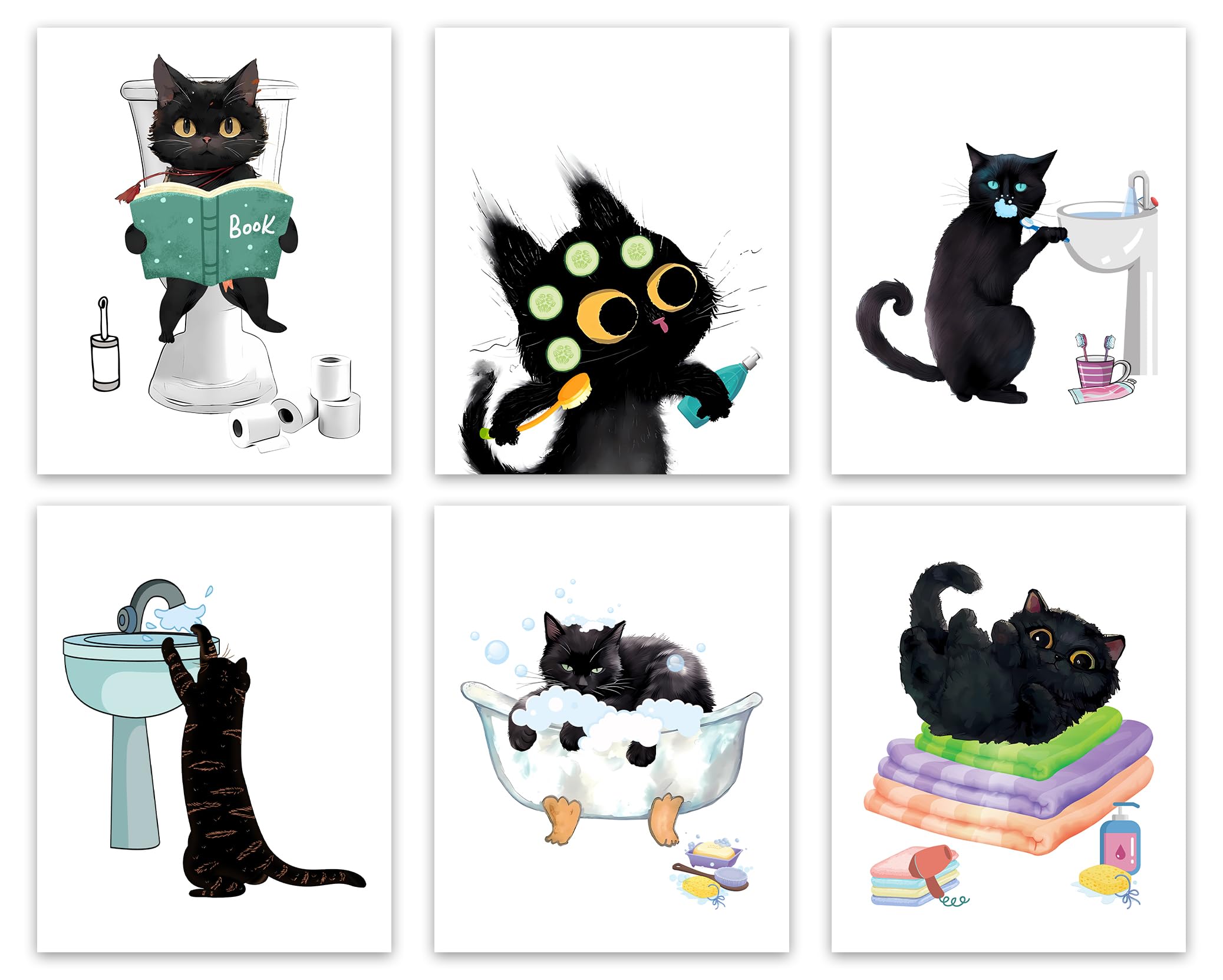 Amazon.com: Black Cat Bathroom Art Prints,Funny Pet Cat In Bath and On ...