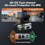 Dash Cam Avant et Arrière 4K Caméra Dash pour les voitures avec WiFi GPS Contrôle de l'application ADAS Dashcam,3.16 de pouce IPS Caméra écran Dash Cam avec capteur G, enregistrement boucle, caméra de tableau de bord de vision nocturne