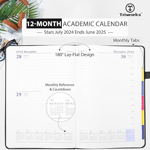Miniatura 3 de TRIWORKS Agenda 2024-2025, agenda semanal y diaria de julio de 2024 a junio de 2025, cubierta de cuero vegano, cierre elástico, 8.3 x 5.7 pulgadas,