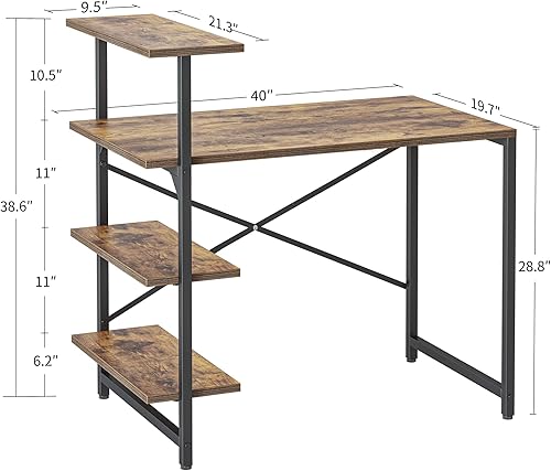 Miniatura 3 de CubiCubi Escritorio pequeño para computadora con estantes, escritorio reversible de oficina en casa de 40 pulgadas con estantería de almacenamiento