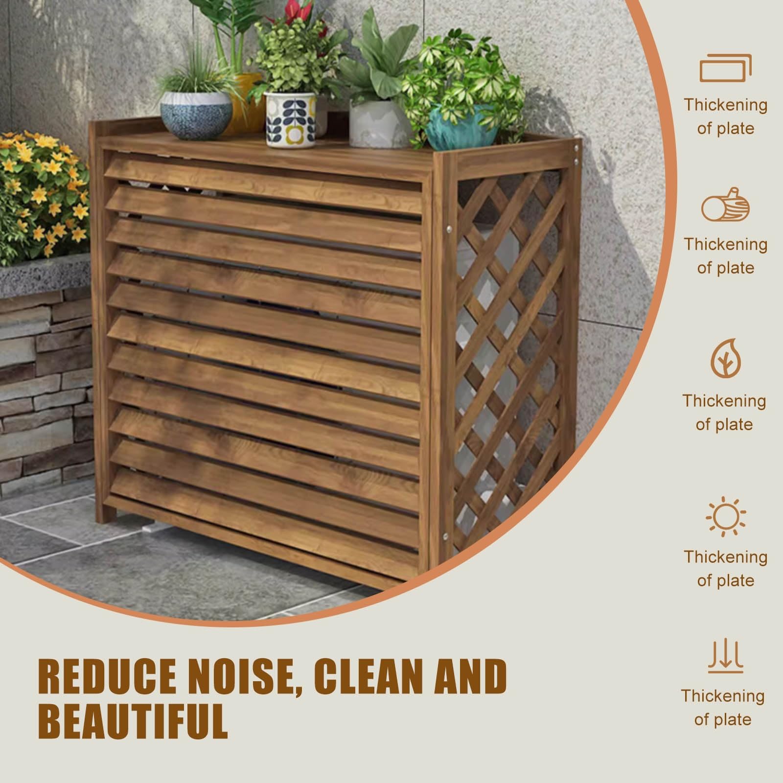 Cubre Aire Acondicionado Exterior Al Aire Libre Funda Aire Acondicionado Exterior Para Ocultar El Aire Acondicionado, Tablero De Madera Engrosada Planta Decorativa Pantalla Radiador Cubre Estante(X-La