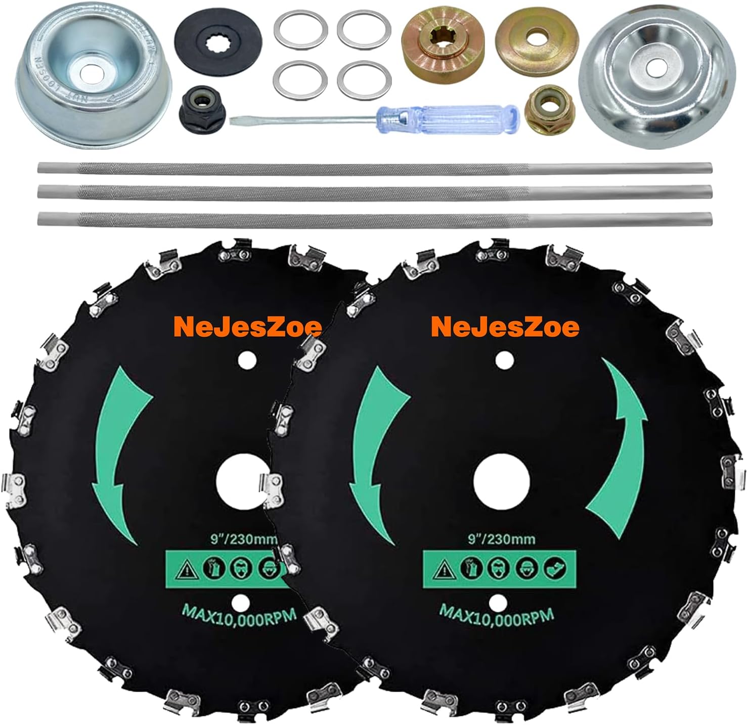 (2pack) 9" x 20T Chainsaw Tooth Brush Blades Green Weed