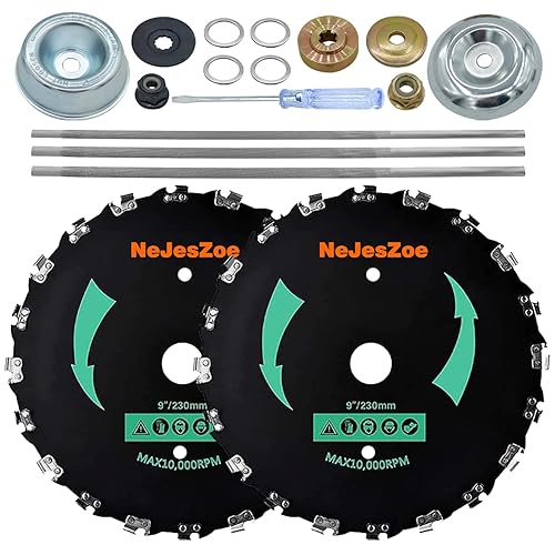 Juego de 2 cuchillas de sierra de dientes de motosierra de 9 pulgadas x 20 T, hoja de sierra con kits de adaptador universal, 3 limas redondas