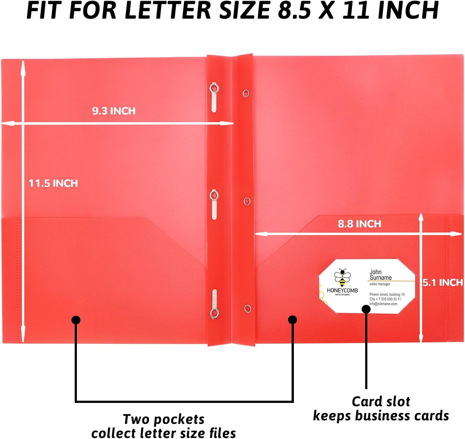 8 Pack Multicolor Plastic Two Pocket Folders, Plastic Folders with 2 Pockets, 3 prongs and Card Slot, Heavy Duty Plastic Folders for School, Home, and Work image 2