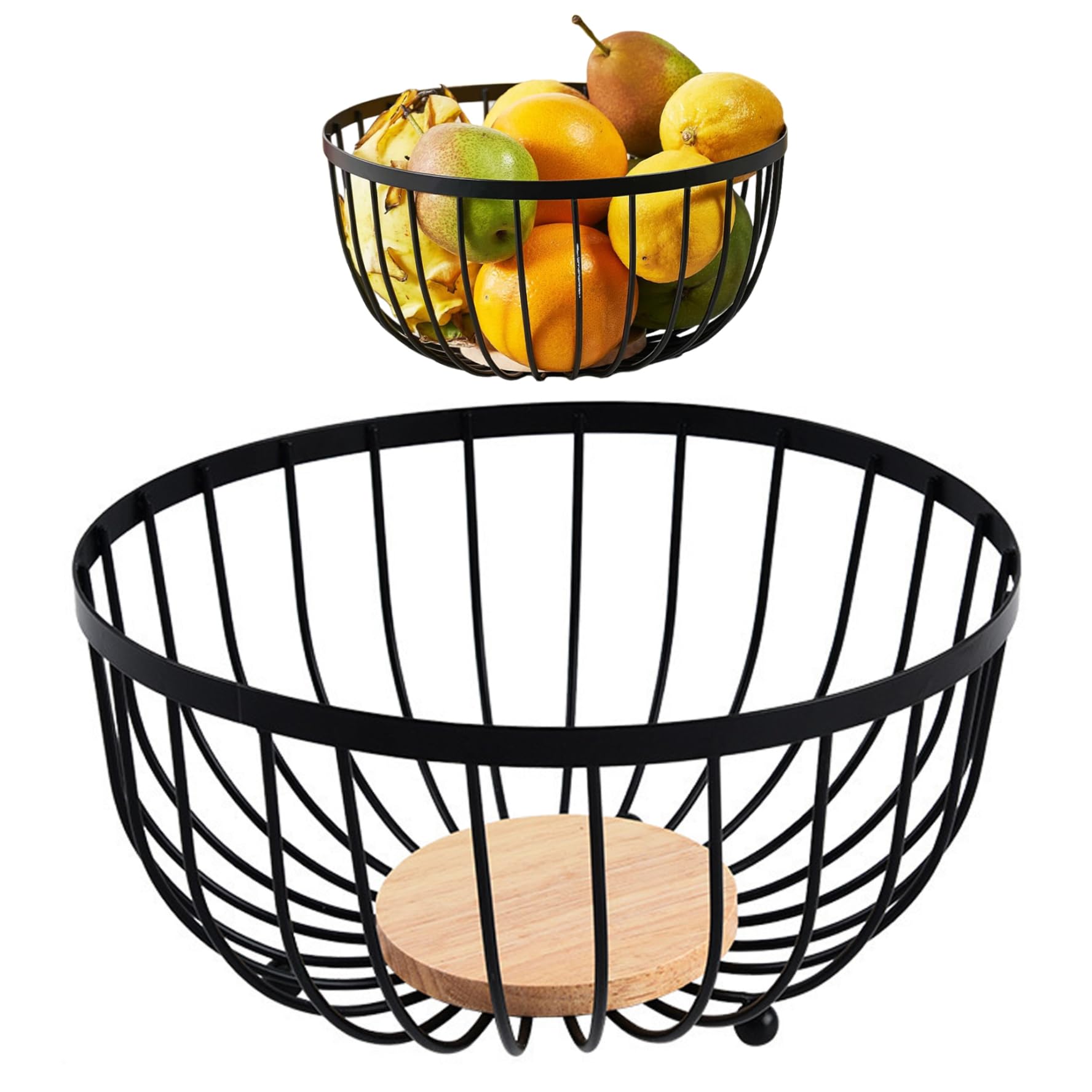 Elyebxj Black Fruit Bowl, Large Capacity Modern Wire Fruit Basket, Easy to Clean Bowls, Non Slip Baskets for Kitchens