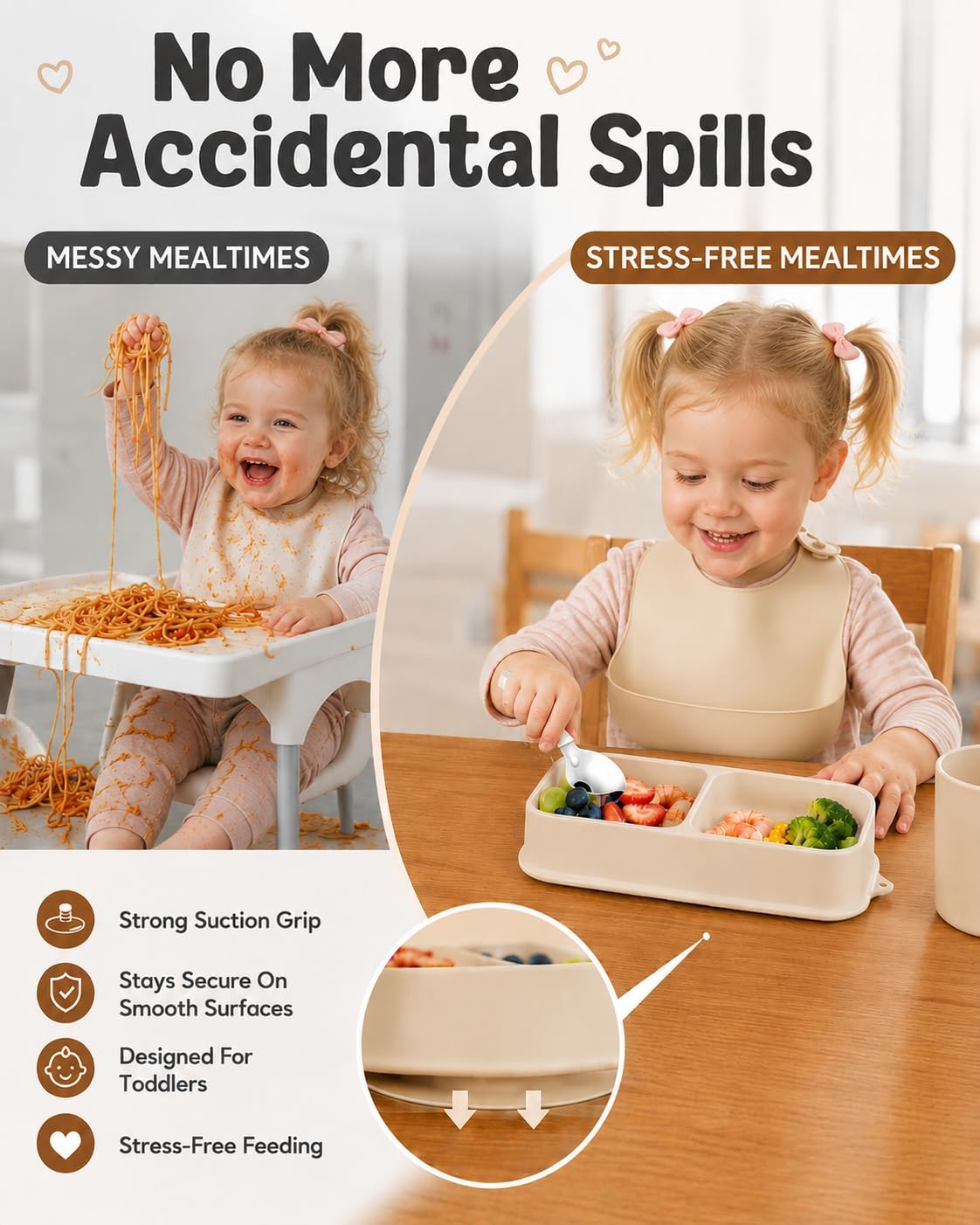 Travel Silicone Baby Feeding Set, Beige image 2