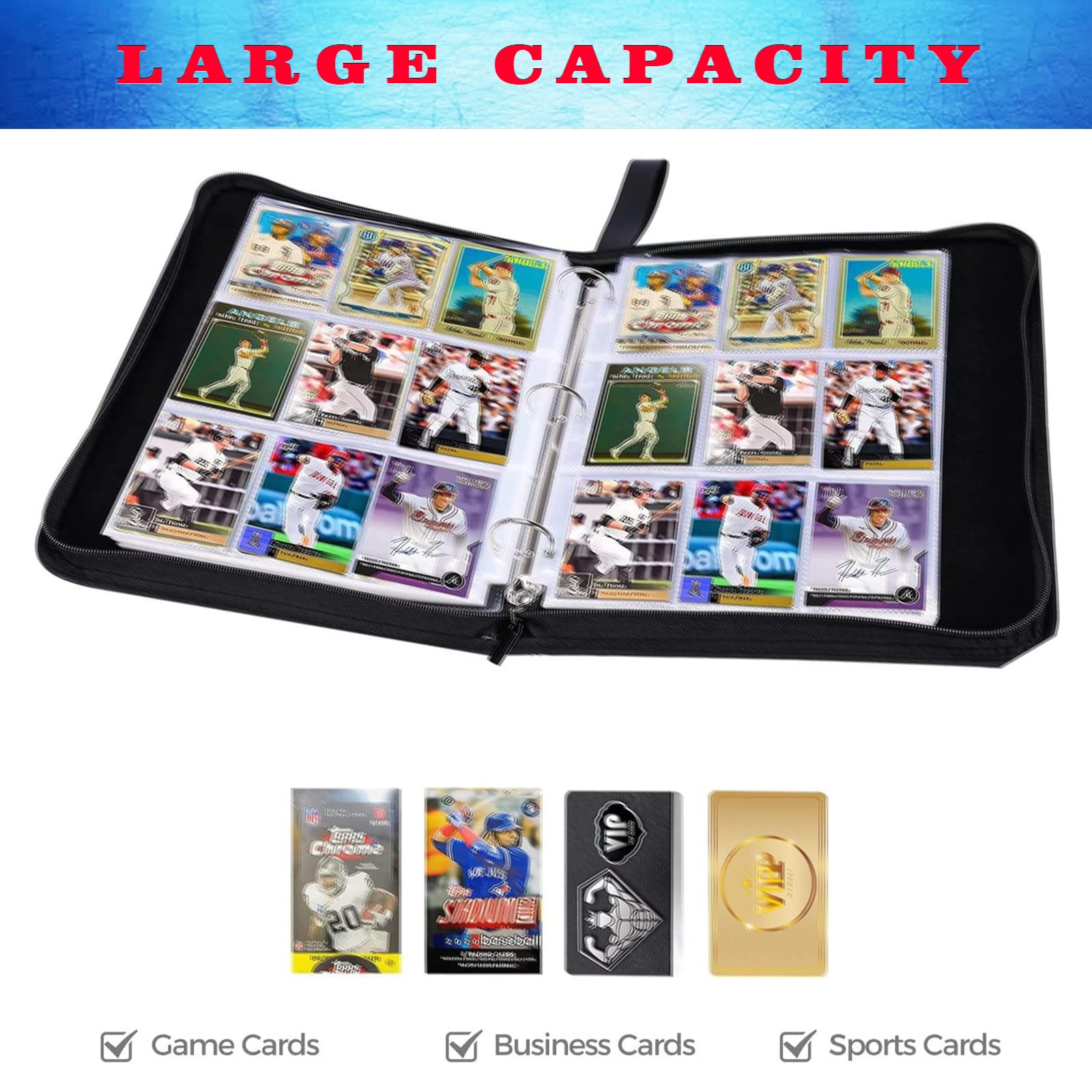 Carpeta de 900 bolsillos para tarjetas de hockey, soporte para tarjetas de intercambio, álbum de coleccionistas, carpeta de tarjetas de intercambio, 9 bolsillos con 50 fundas extraíbles para tarjetas