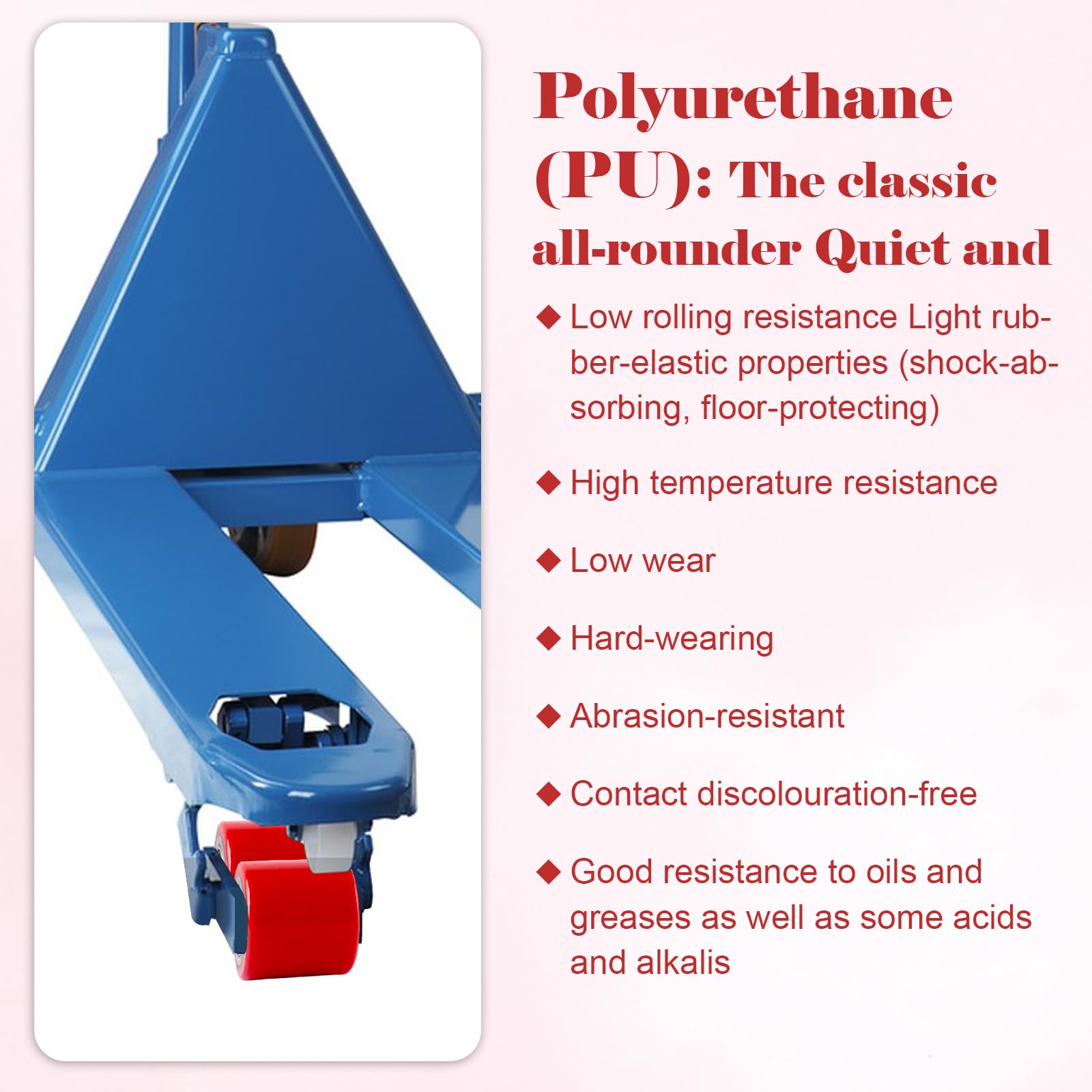 DAJAVE 4 Stück Hubwagenrollen Polyamid Nylon 80 x 70 mm Hubwagen Rolle Polyurethan, mit Kugellager Rollen für Hubwagen Ersatzrollen Laufrolle, Max. Belastung 1000 KG (Rot)