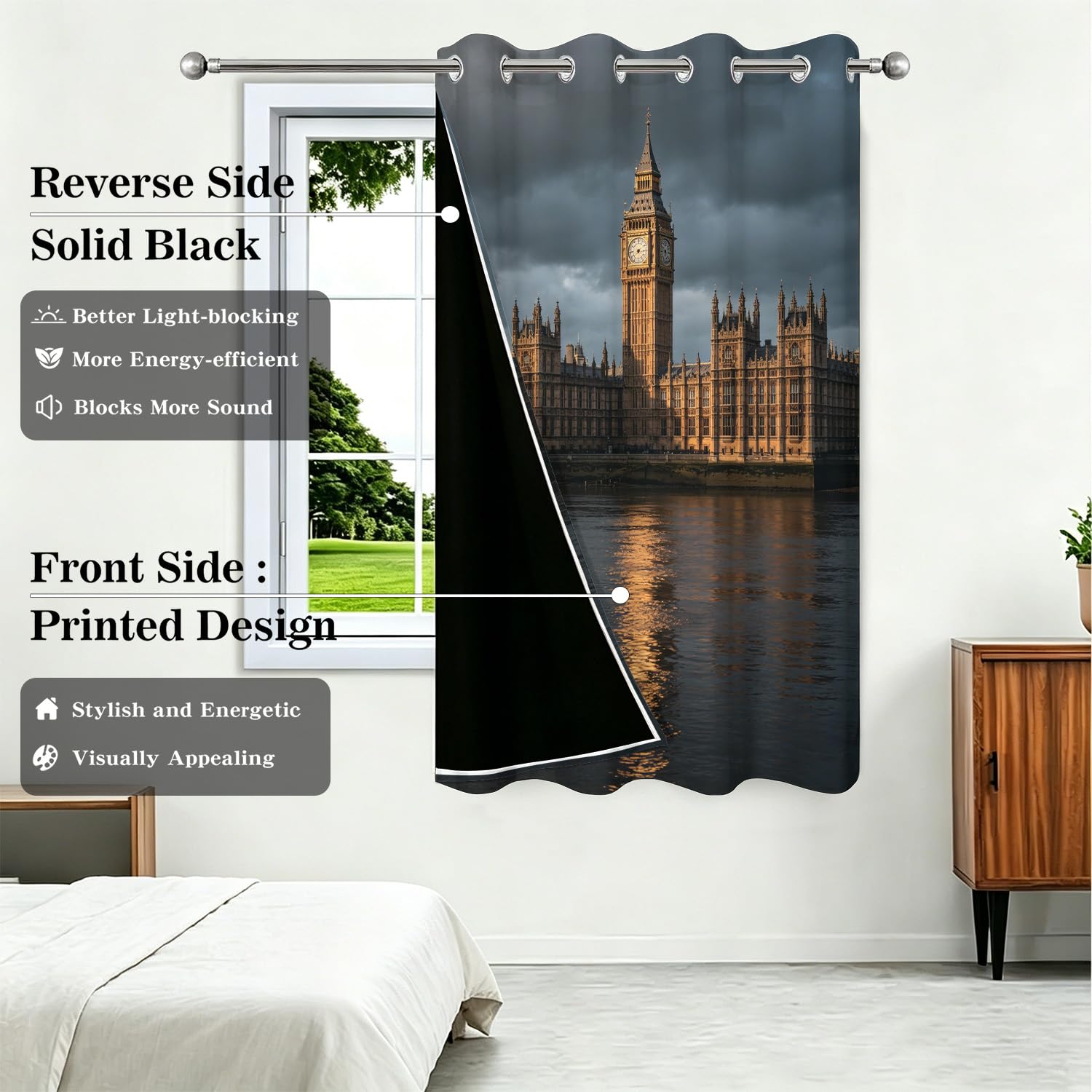 Big Ben Londyn 3D zasłona zaciemniająca na drzwi 132x214cm