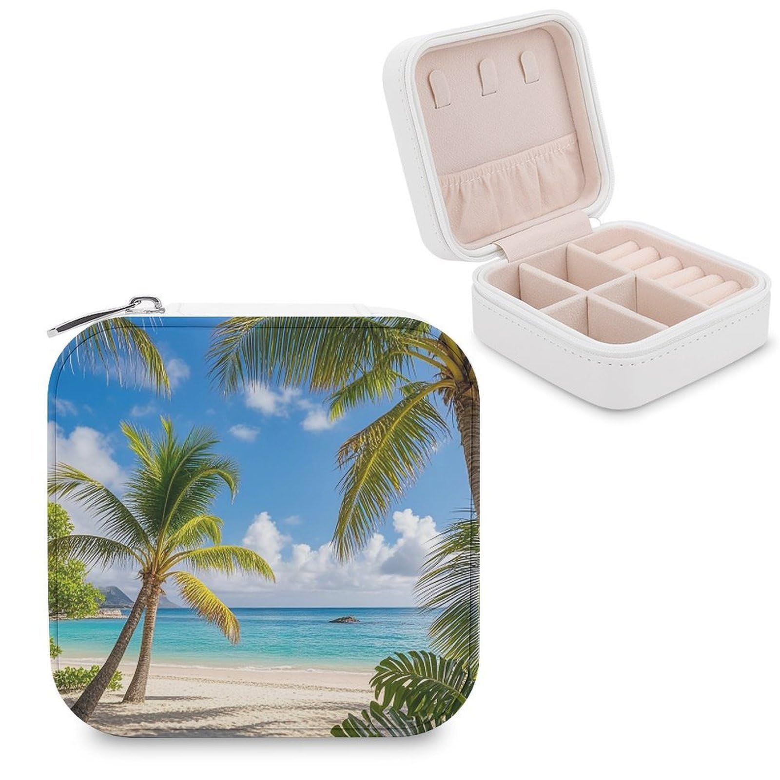 VstaDank Tropical Palm Tree Hawaii Beach Jewelry Box Beautiful Portable Ring Boxes Cute Large-Capacity Jewelry Case Jewelry Organizer for Mothers Gifts for Earrings Rings Hand Bracelet